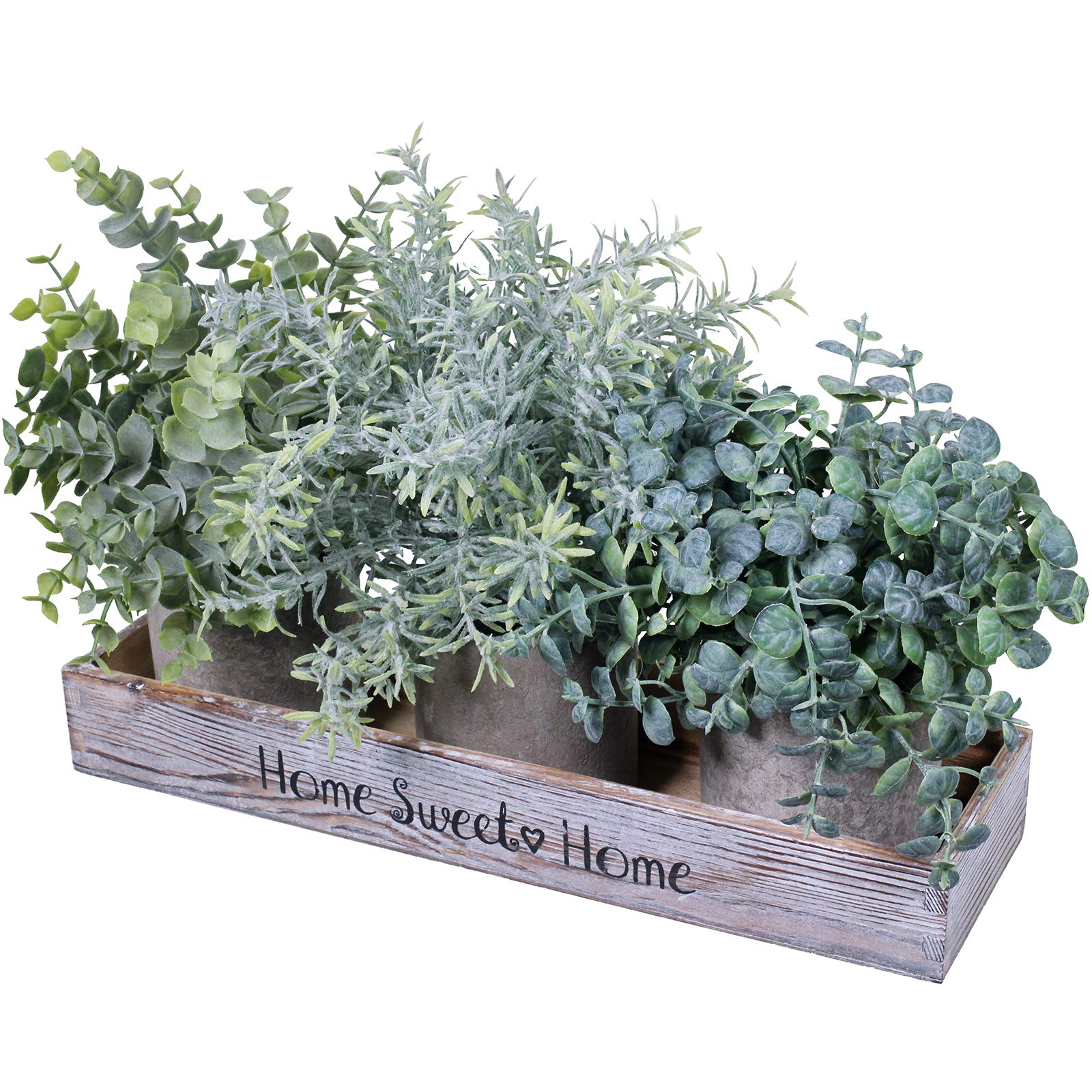 Buy Assorted Small Potted Plants in Wood Planter Box Artificial