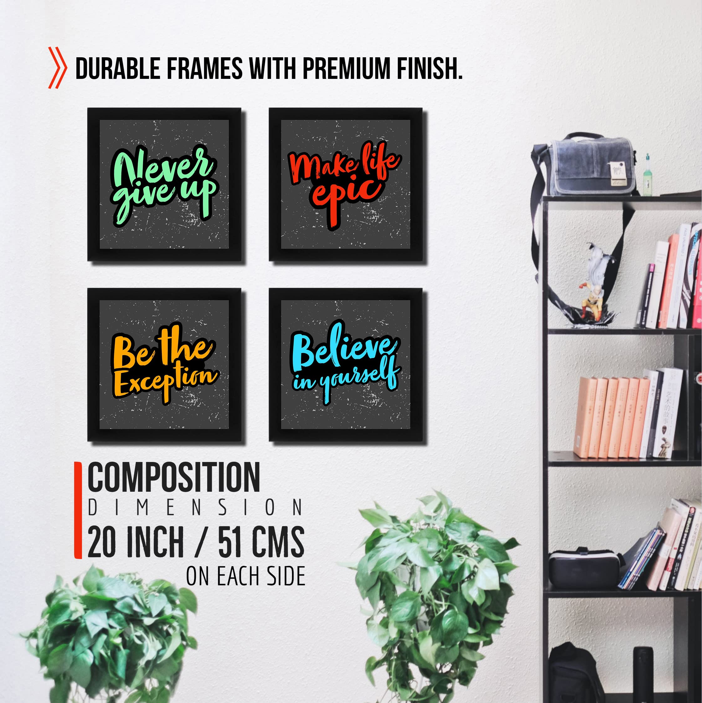 Interio Crafts Synthetic Wood Home Decor Never Give Up Motivational Short  Quotes Framed Poster For Office