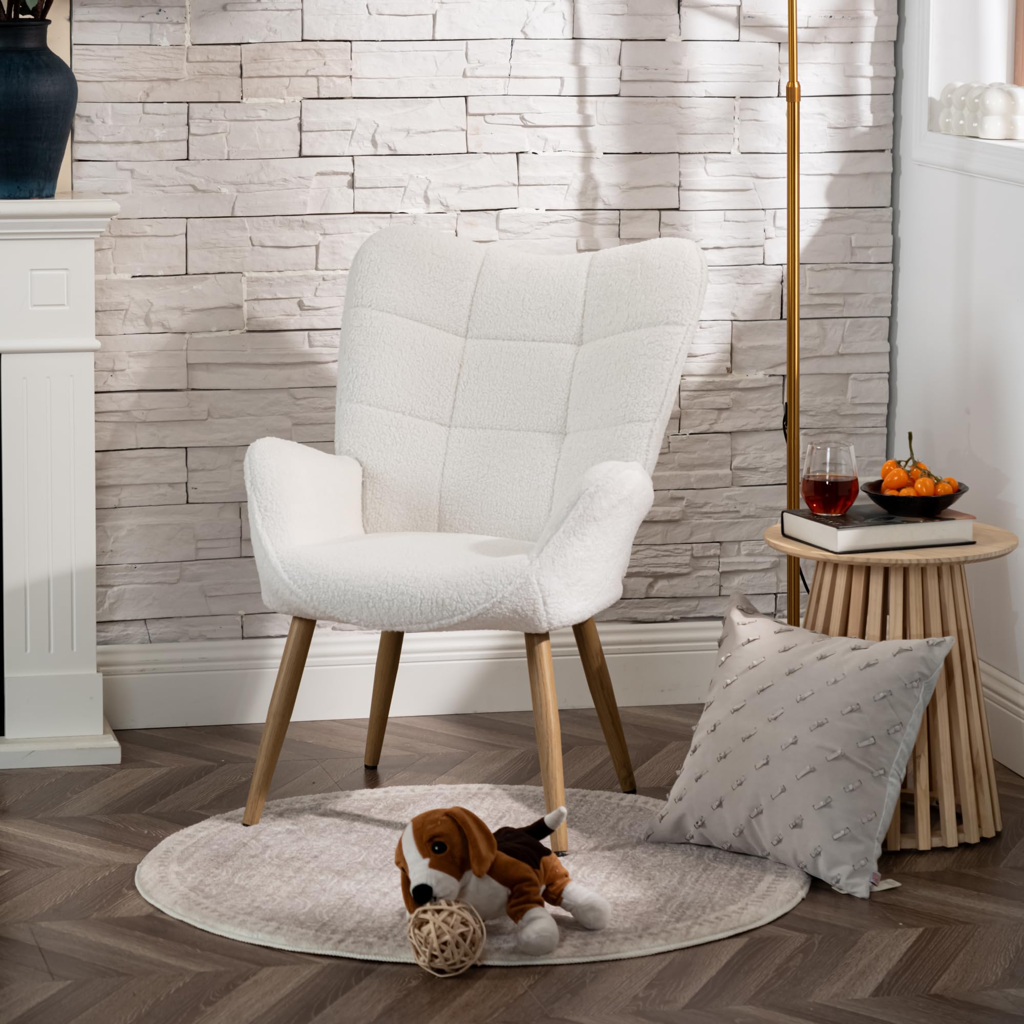MEUBLE Cosy Juego de 2 Sillón Nórdica Butaca de Salón para Dormitorio Silla Escandinavo con Respaldo y Reposabrazos Patas de Metal en Tela de Bucle Blanco
