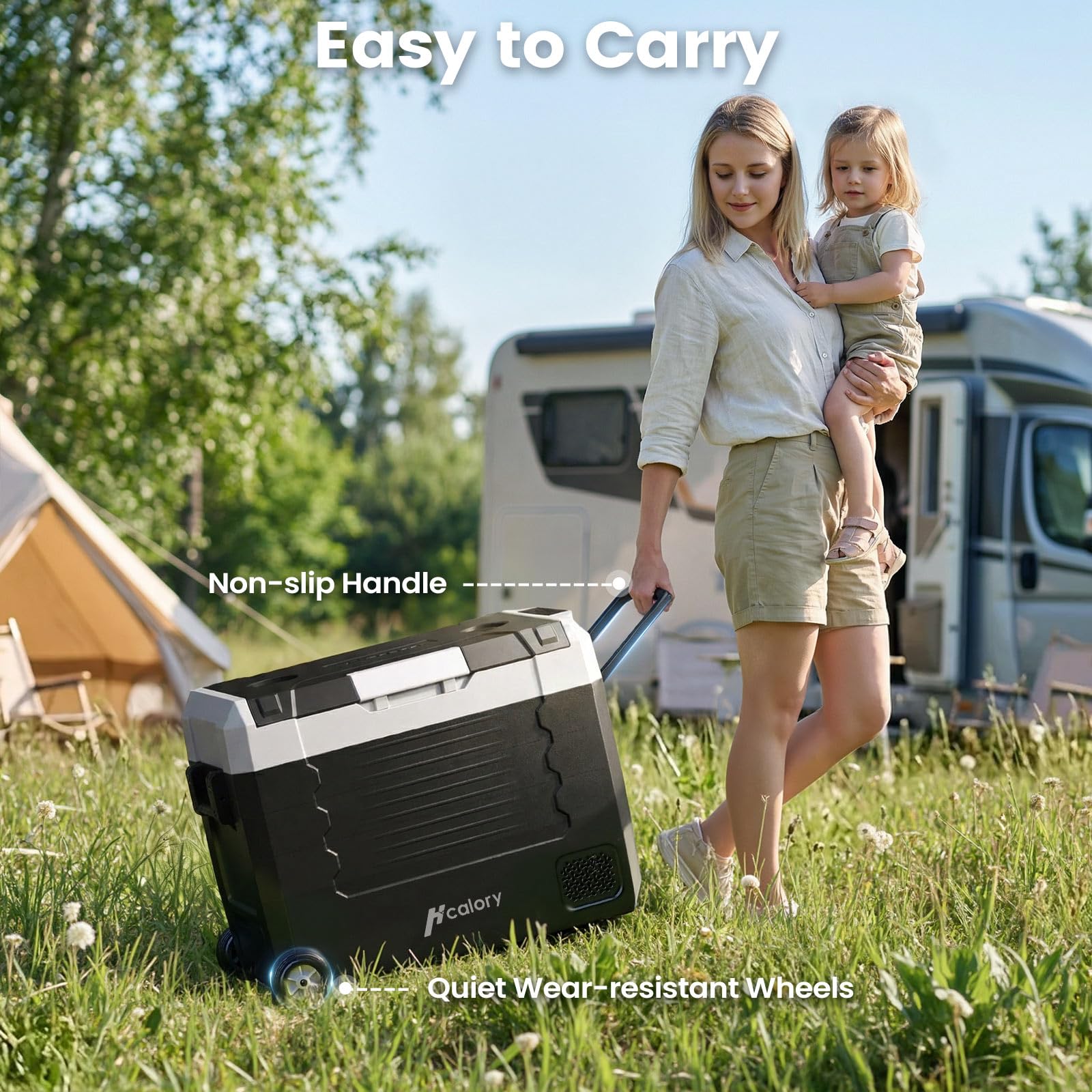 55L Tragbarer Kompressor Kühlbox mit Bluetooth-App, Dual-Zone -20°C bis +20°C, 12V/24V/230V, Rollen & Trennwand