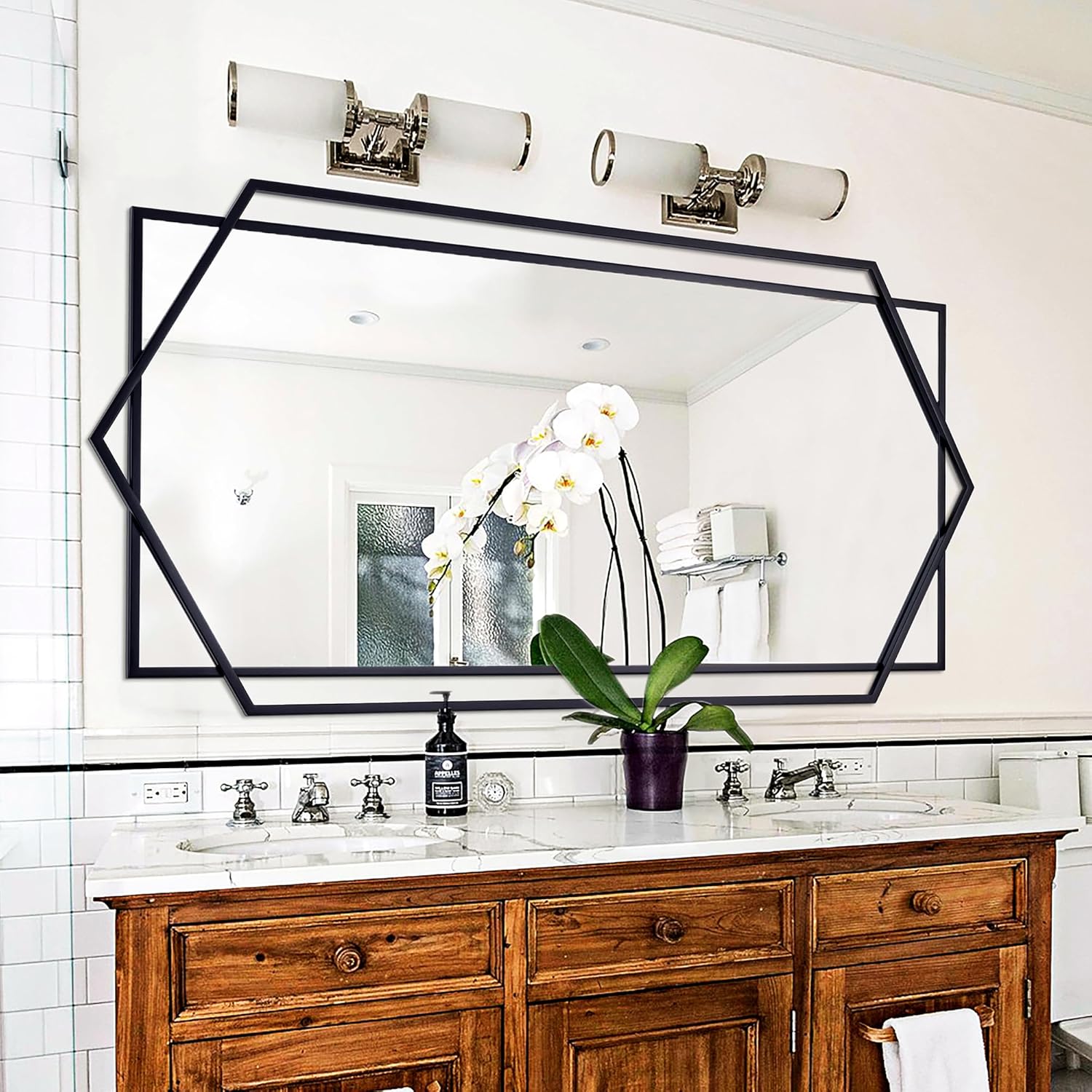28"x40" Large Mirror for Living Room Decor, Black Bathroom Wall Mirror with Metal Frame, Classic Wall Decorative Mirror Vertical or Horizontal Hanging