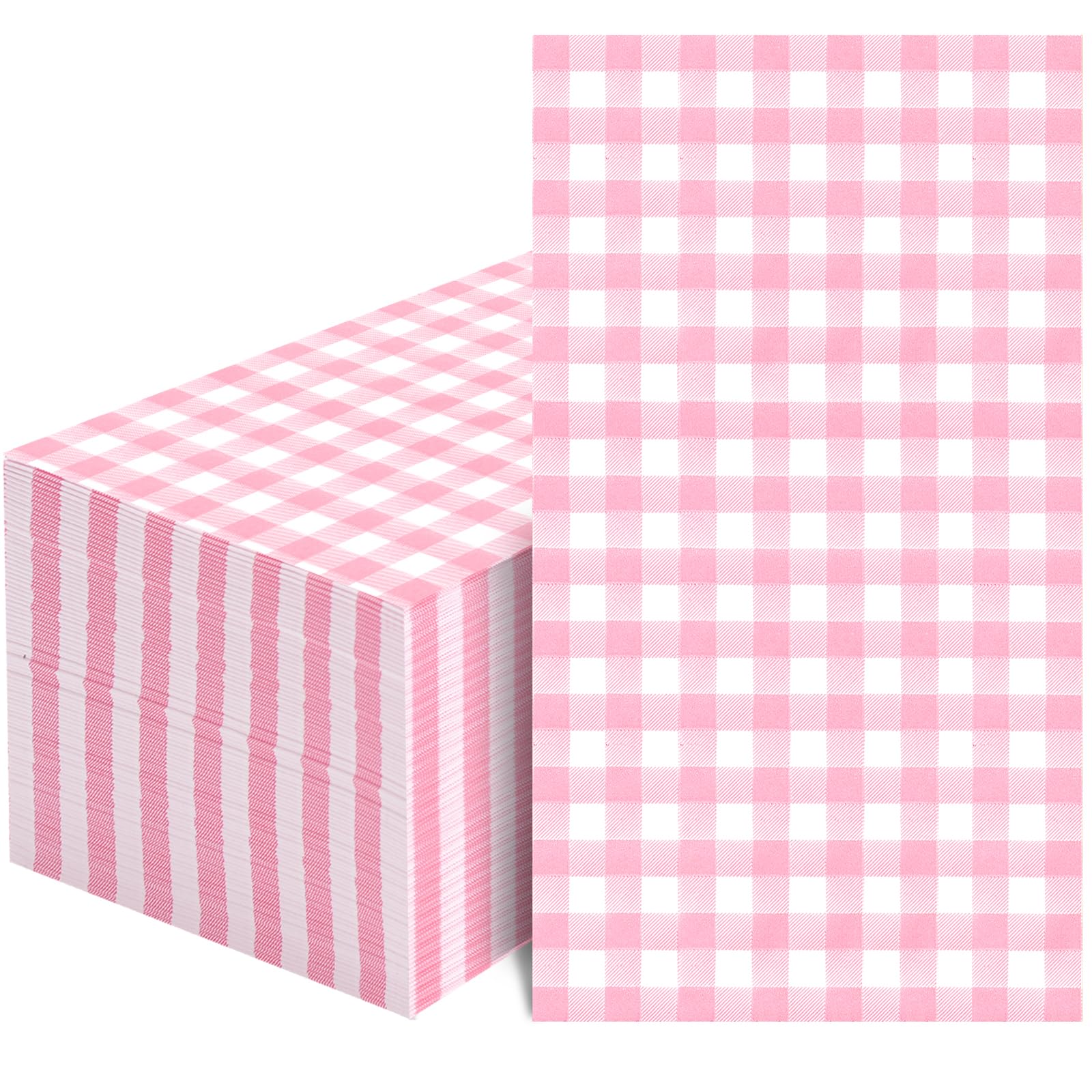 100 Pcs Pink Gingham Napkins Disposable - Pink and White Checkered Paper Napkins - Plaid Dinner Napkins for Girls Women Wedding Birthday Baby Shower Picnic Party Supplies