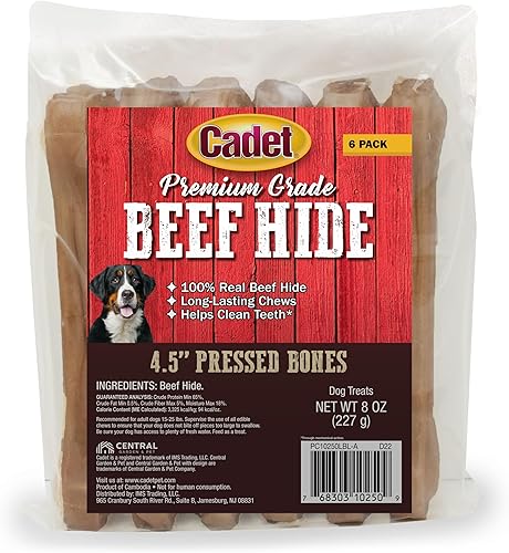 Cadet Hueso de piel crudo prensado natural de alta calidad para perros
