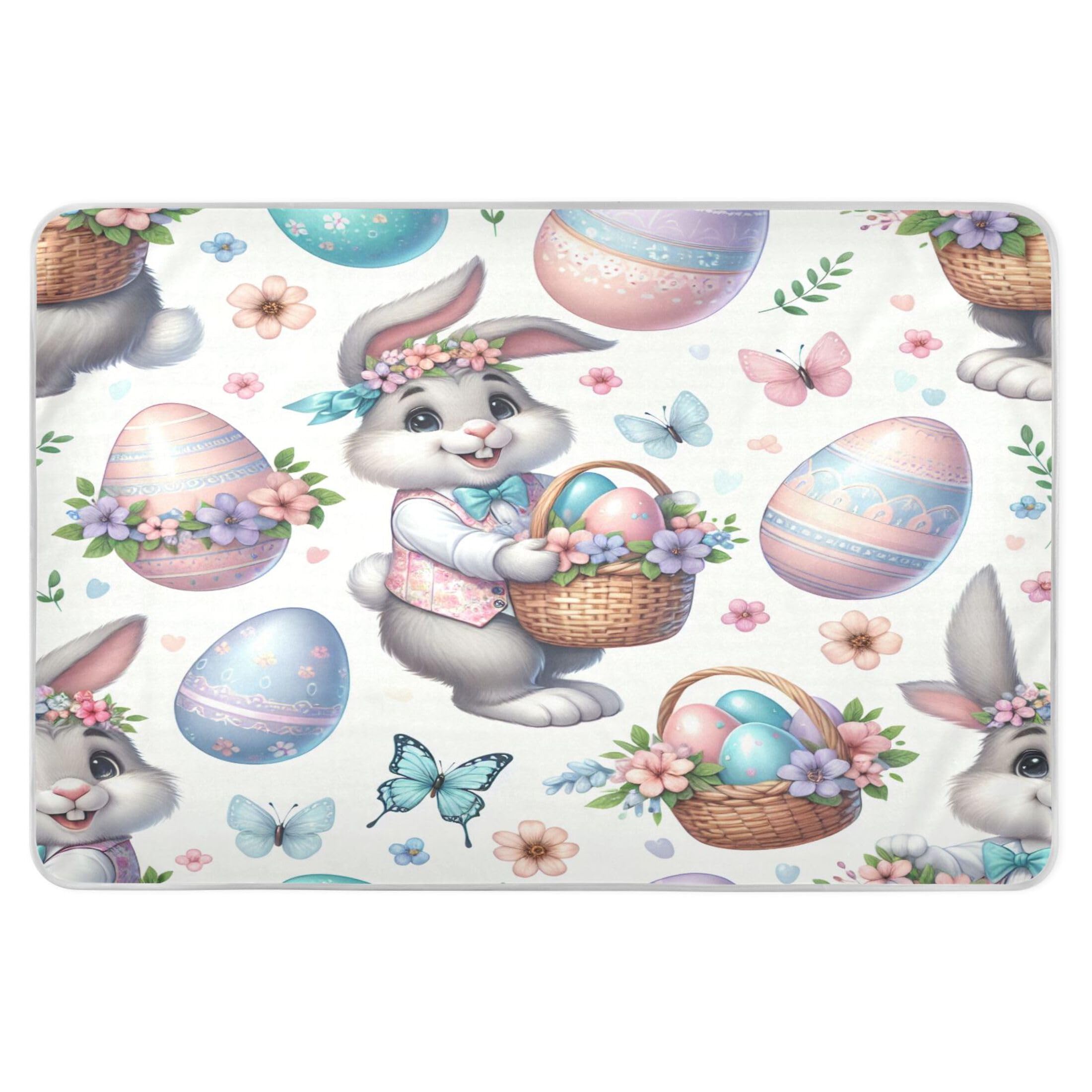 Takiito Easter Bunny Bed Pad Reusable Bed Underpad Washable Waterproof Leak-Proof Quick Dry Incontinence Pee Pad for Toddlers Kids Adults Pets 34x52 in