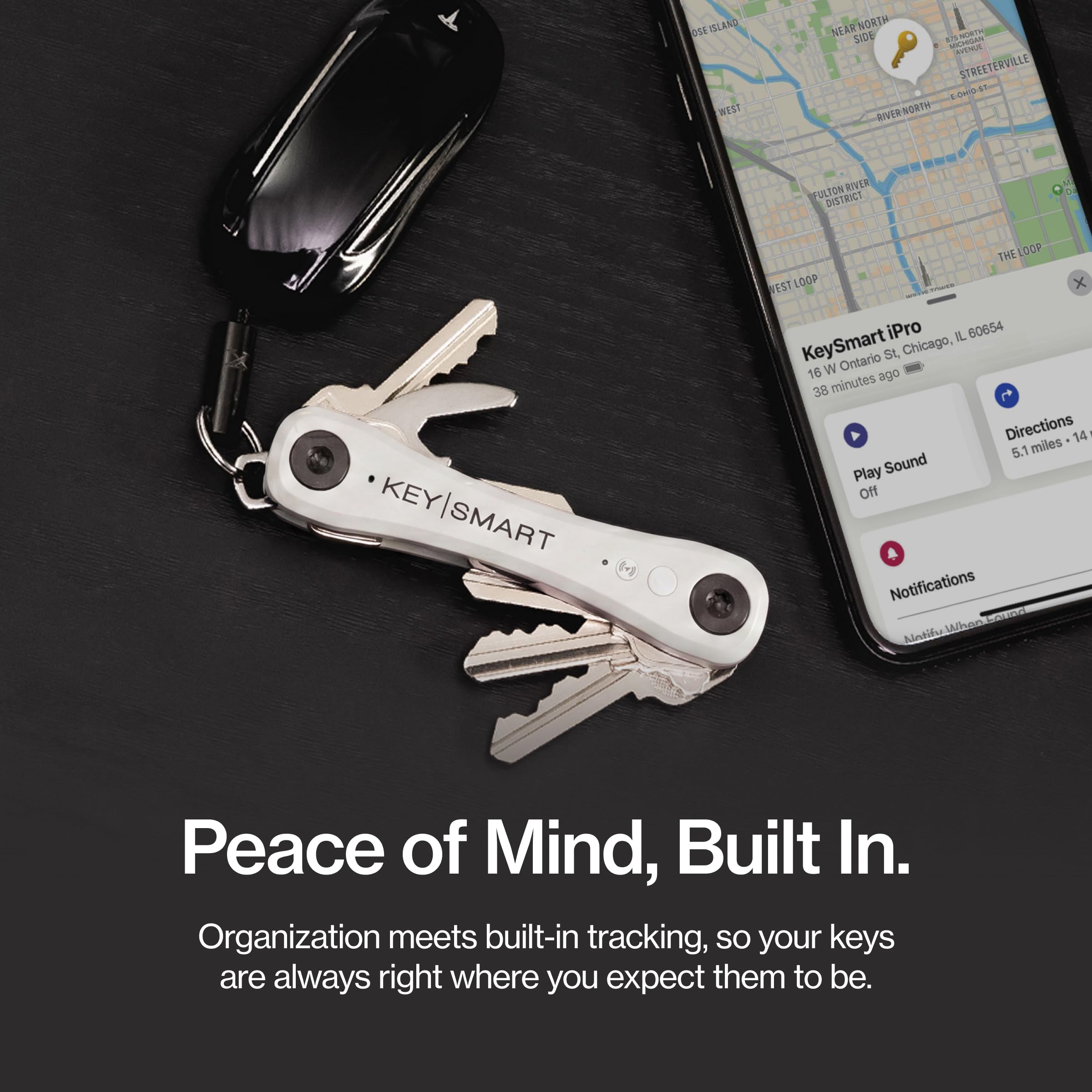 KeySmart iPro Localisateur de clés avec son, porte-clés, compatible avec Apple Find My App, organisateur de clés, suivi de porte-clés compact sans encombrement, batterie rechargeable (jusqu'à 14 clés