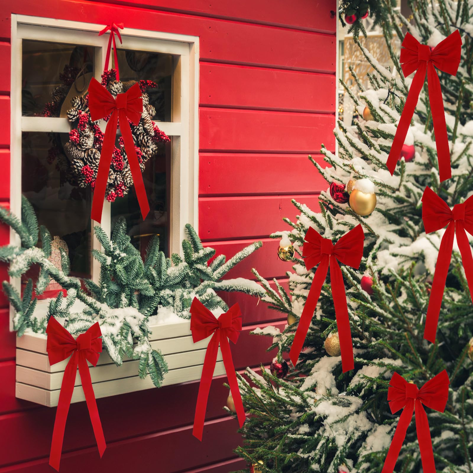 24 lazos rojos de Navidad de 10 x 20 pulgadas, lazos de terciopelo rojo de Navidad, lazo grande para corona de Navidad, decoración de árbol de Navidad, decoración de vacaciones