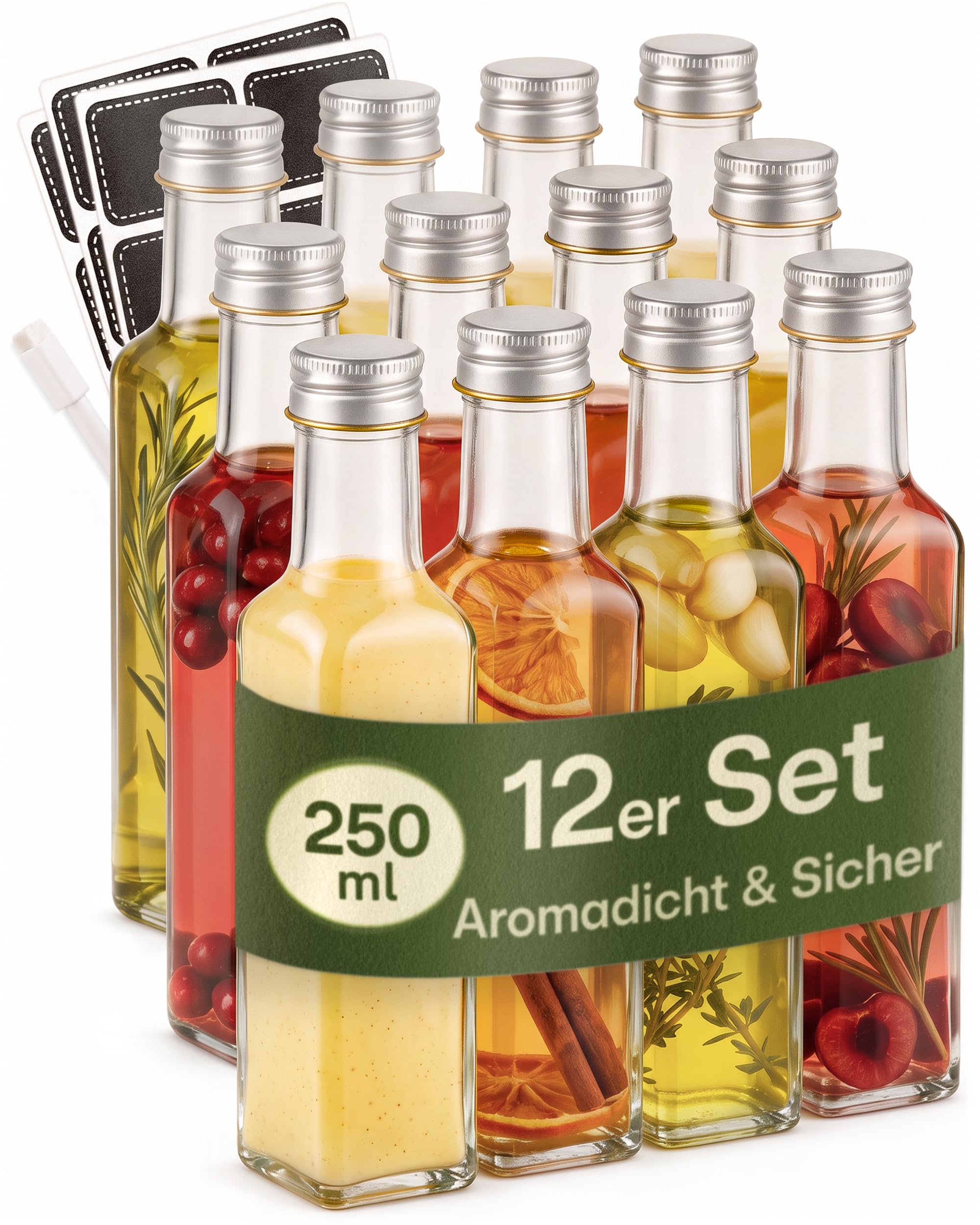Praknu 12er Glasflaschen 250ml – Schraubverschluss Flaschen Zum Befüllen