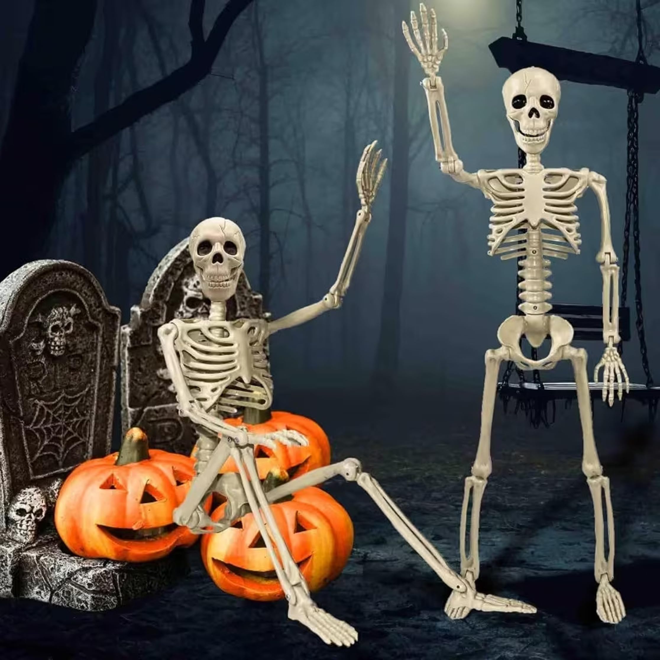 Confezione da 2 scheletri di Halloween Scheletro di plastica snodabile snodabile Decorazioni di Halloween 35, 43 Pollici..