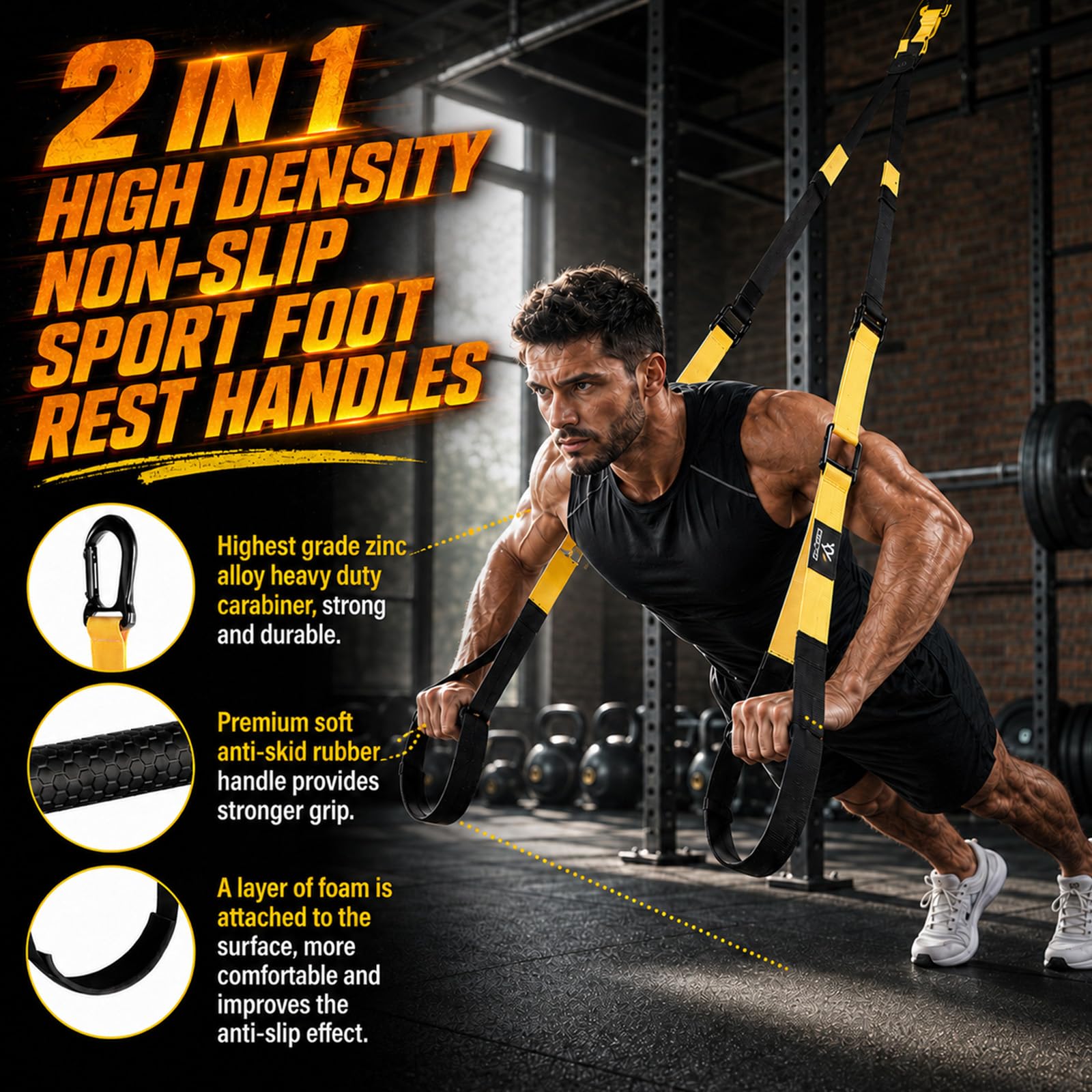 Kit Sling Trainer Multifunzione con Ancoraggio Porta, Nero e Giallo