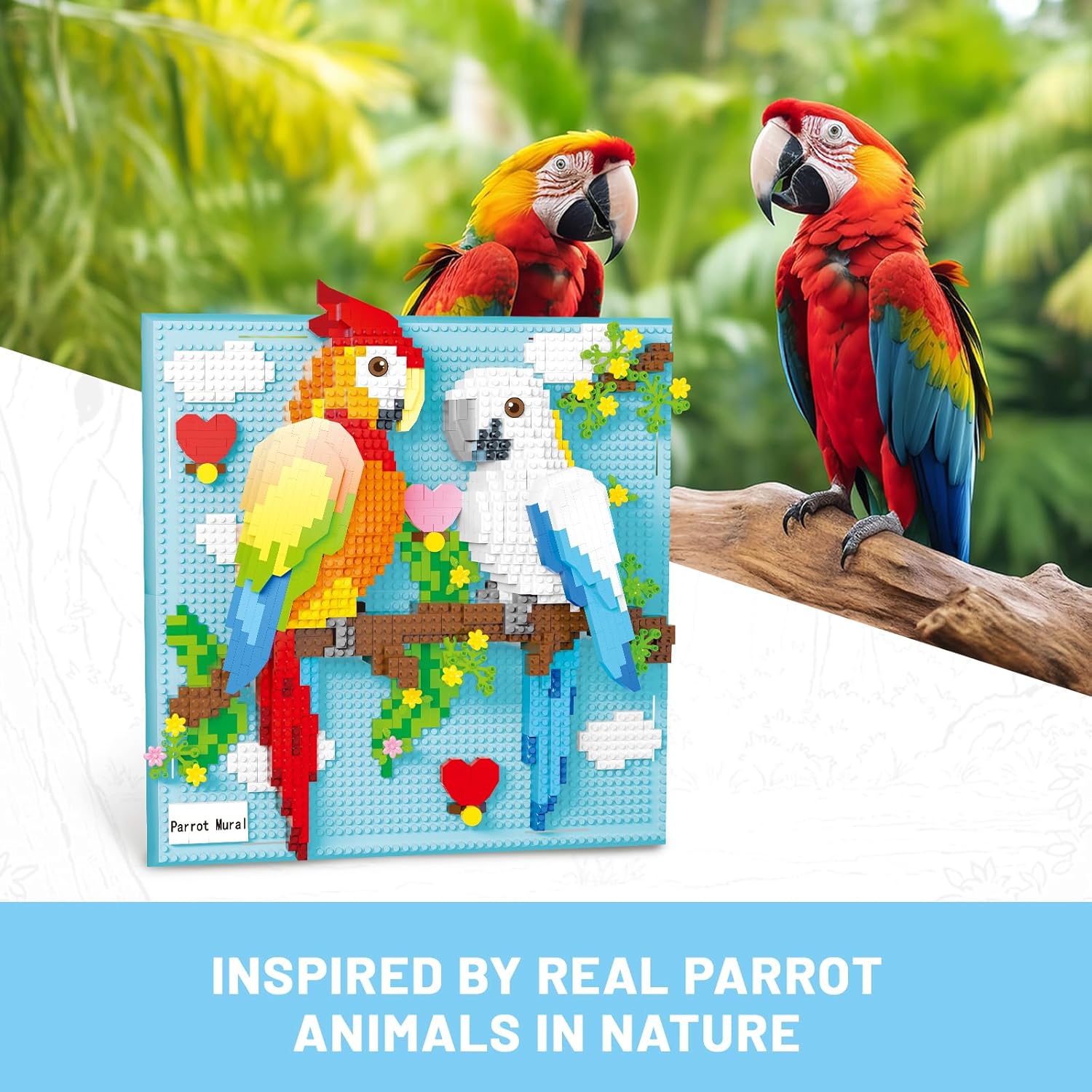 Parrot Bird Animal 3D Wall Art Micro Mini Building Blocks Set for Adults, Unique Home Wall Decor or Table Display, No Compatible with Lego, Ideal Birthday Christmas Toy Gift for Teens (1700 PCS)