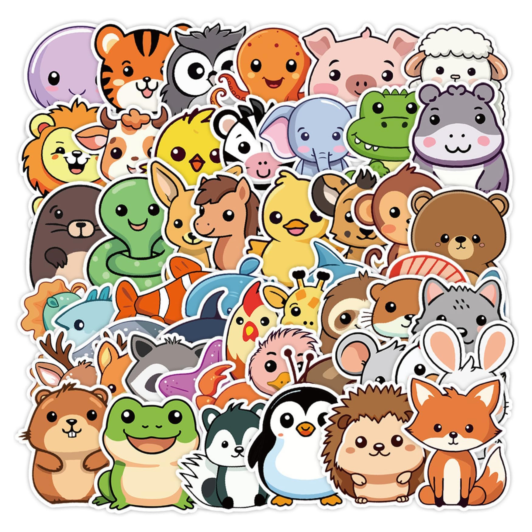 Hntr Animal Signature Hntr® Cute Animal Stickers | 50 Kawaii Cute Stickers For Scrapbooking, Journals & Laptops | Signature Pack