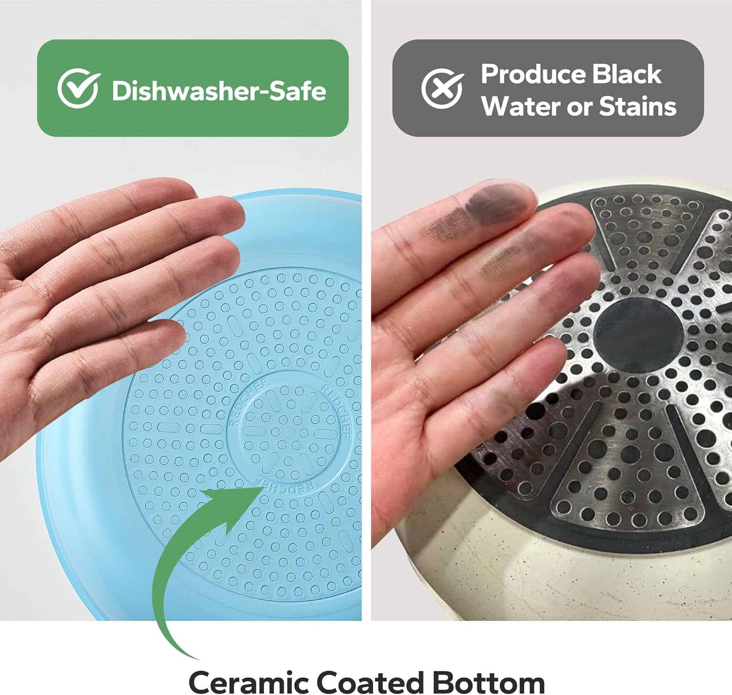 Redchef Ceramic Frying Pan Nonstick, Medium Skillet for Sautéing & Searing, Non-Toxic Cookware, Stay Cool Handle, Induction & Oven Safe Design, PTFE & PFAS & PFOA Free, Sea Salt Blue, 9.5 Inch