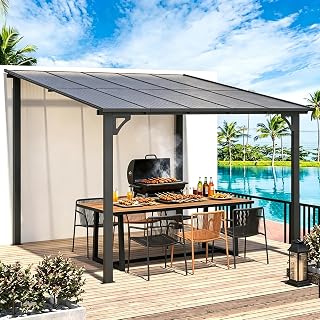 UNIONLINE 3x3m Terrassenüberdachung, Pergola mit Hardtop, Schwarz | Wandmontierter Gartenpavillon, Metall Pavillon aus Stabilem Stahlrahmen für Terrasse, Veranda, Hinterhof und mehr