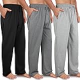 3 Pack Men's Cotton Pajama Pants Soft Pjs Lounge Bottoms with Pockets & Elastic Waist Sleepwear for Men