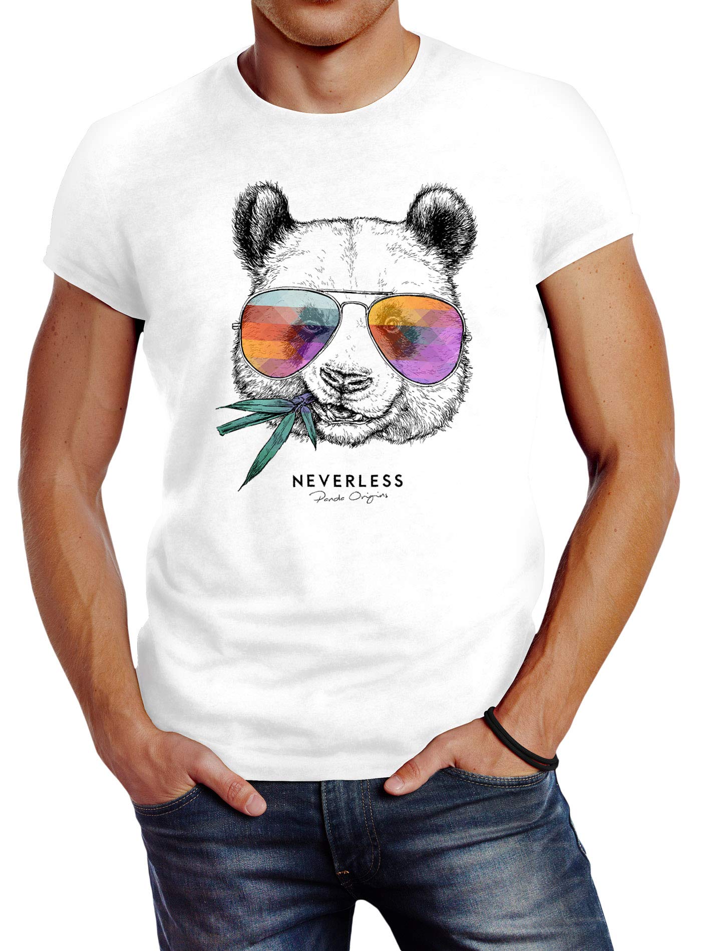  Herren Neverless T-Shirt Panda Bär Aufdruck - Fashion Streetstyle für Trendürเป็นที่
