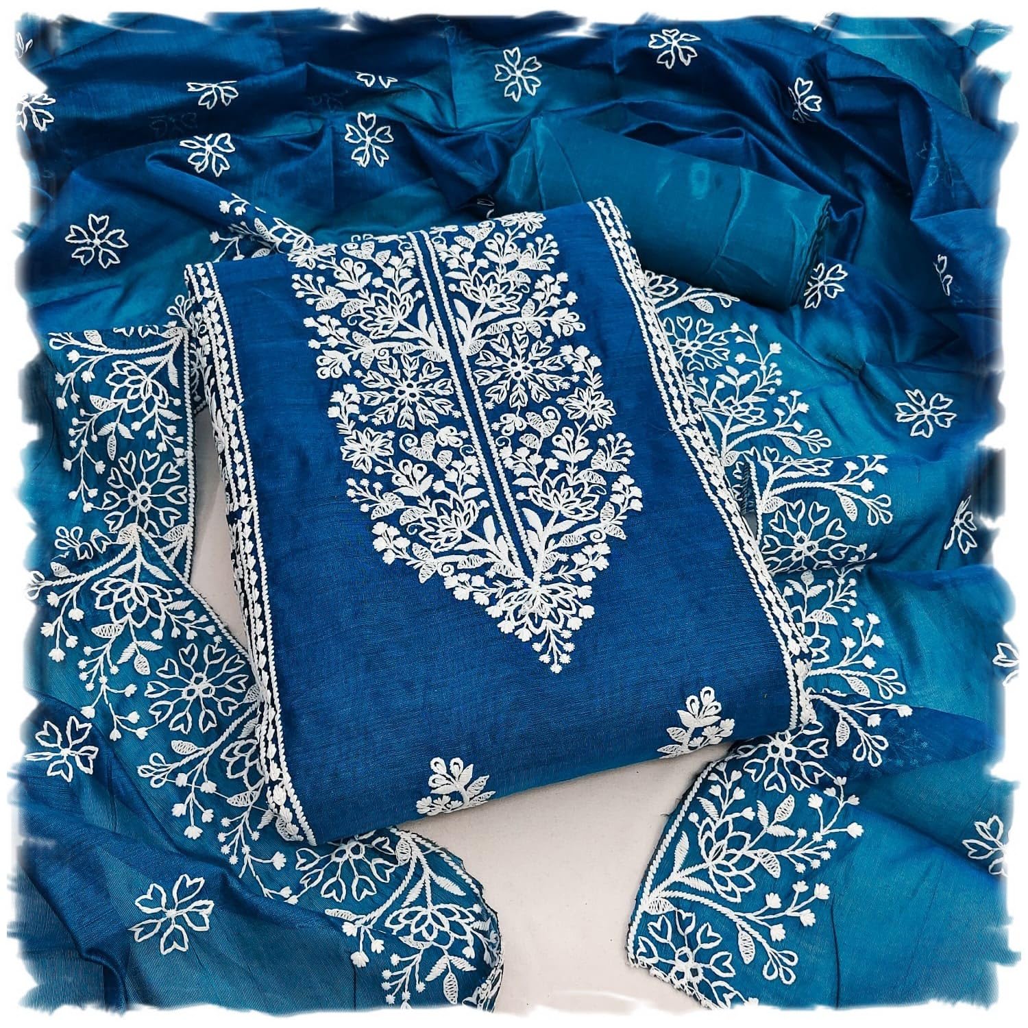 Women's Cotton Embroidery Work Unstitched Salwar Suit Dress Material With Cotton Work Dupatta (Free Size)-image-8