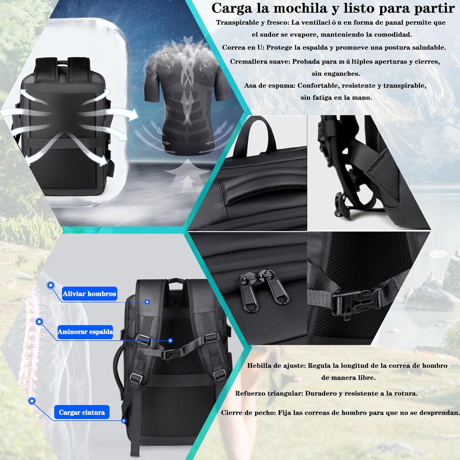 ciciglow Vacuum Backpack, 36-55L Expandable Vacpack Backpack Vacuum Compression Bag with Pump and Anti Theft Lock, for Travel Camping, Dry Wet Separation