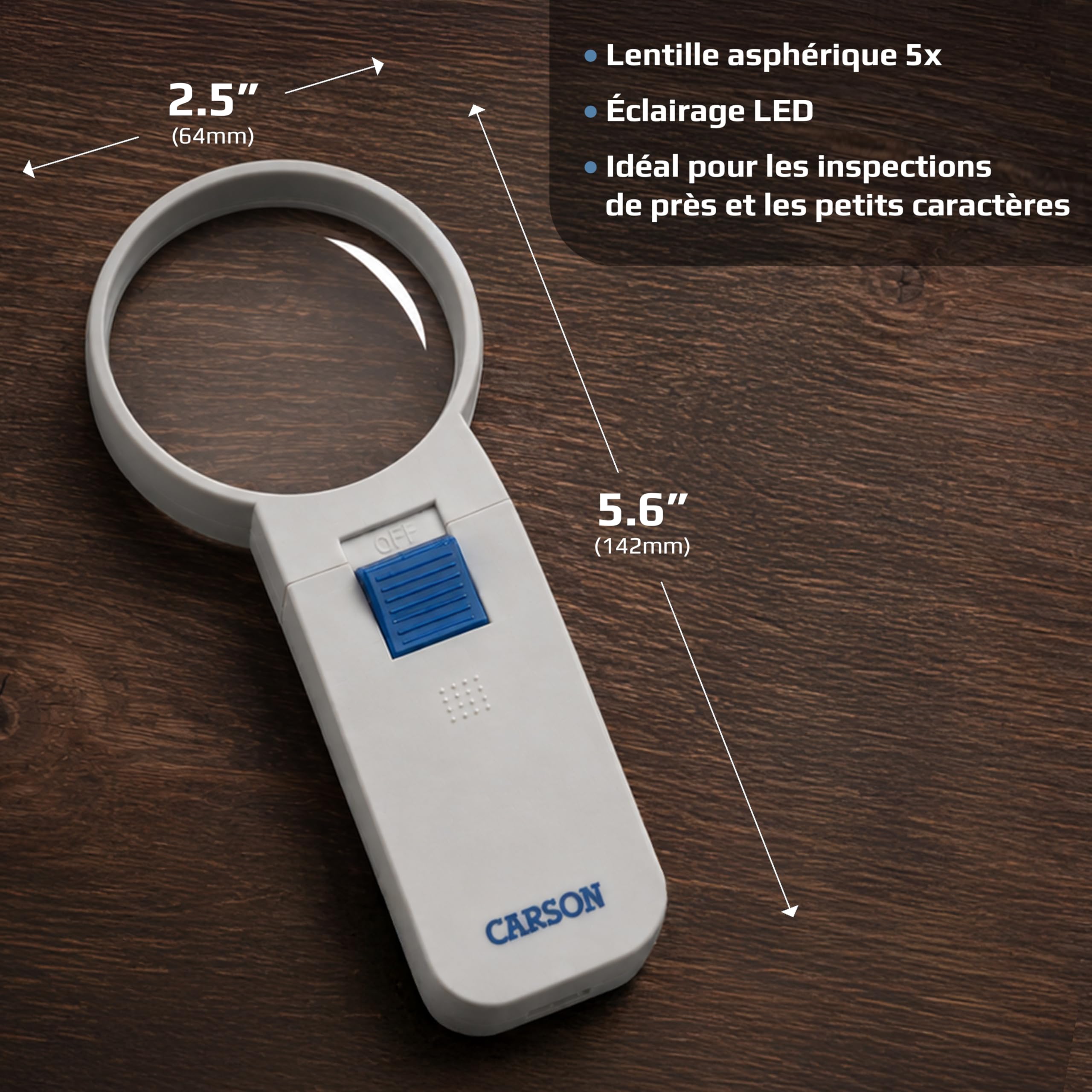 Carson Loupe éclairée LED 5X 6,4 cm Asphérique Portable SV-50