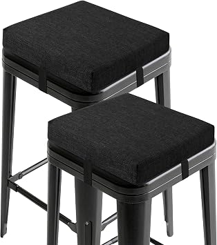 OVOV Bar Stool Cushions Square Set of 2 Non-Slip Bottom 12x12 Black