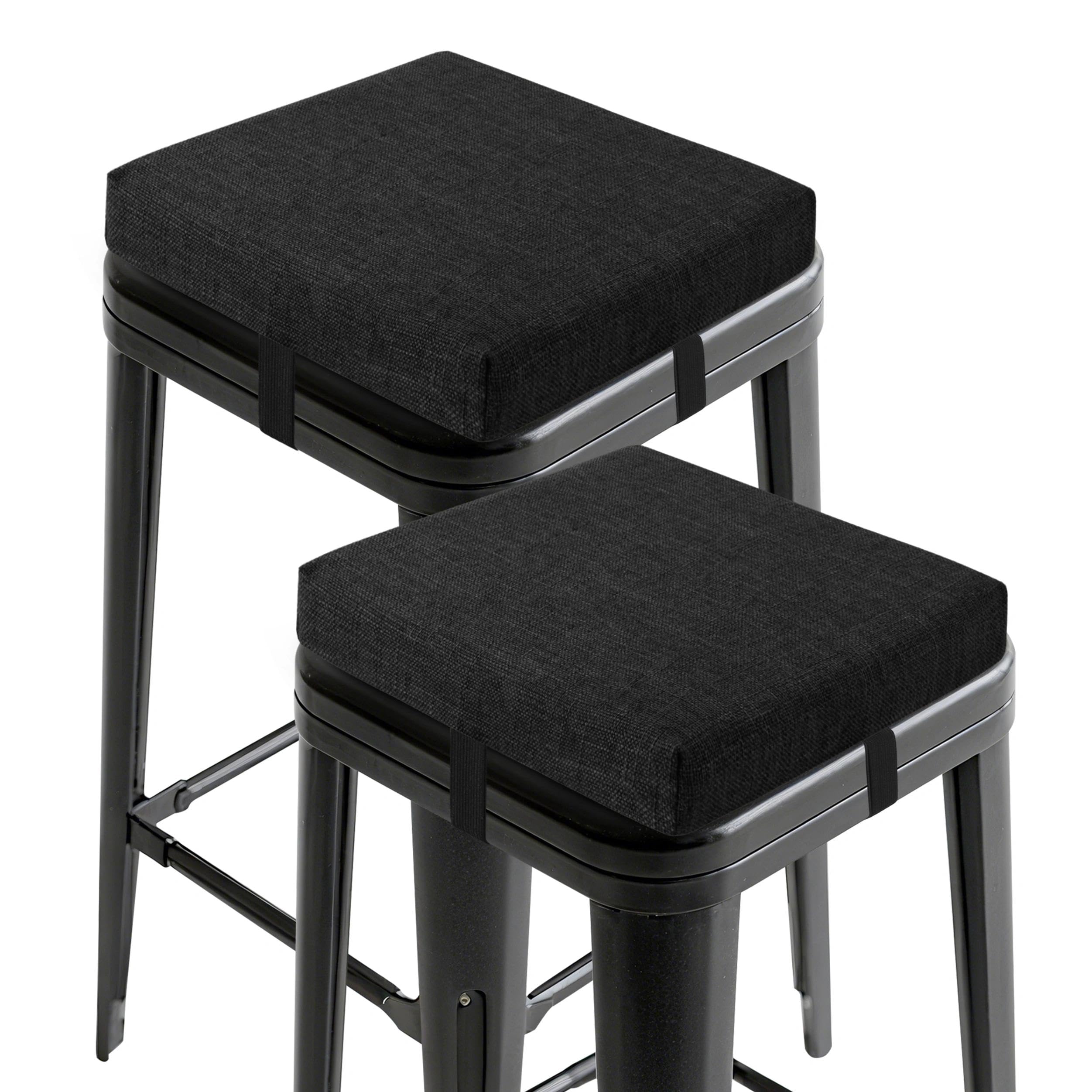 OVOV Bar Stool Cushions Square Set of 2 Non-Slip Bottom 12x12 Black