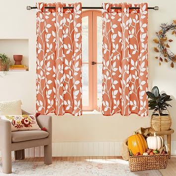 XTMYI Burnt Orange Curtains for Bathroom & Kitchen Window, Cozy Short Sheer Panel for Small Windows 2 Panel Set, 48 Inch Length