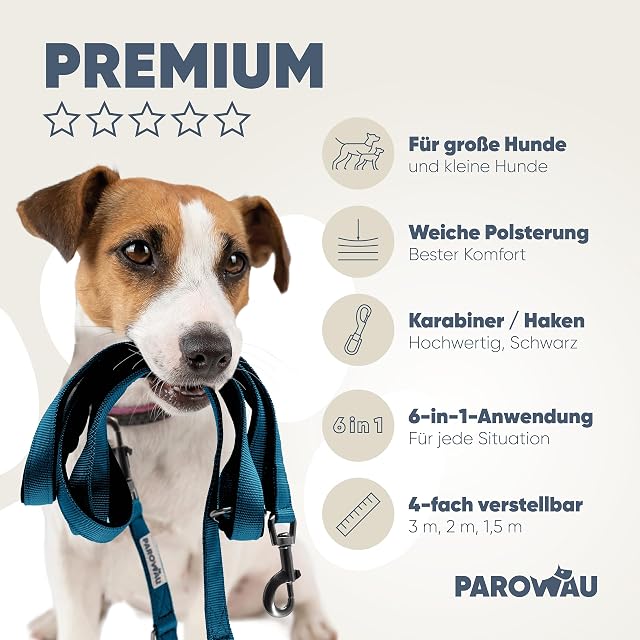 Foto 2 de 6 de PAROWAU Correa para perros de 3 m [4 posiciones ajustable] + pelota de juguete para perros [cuidado dental…