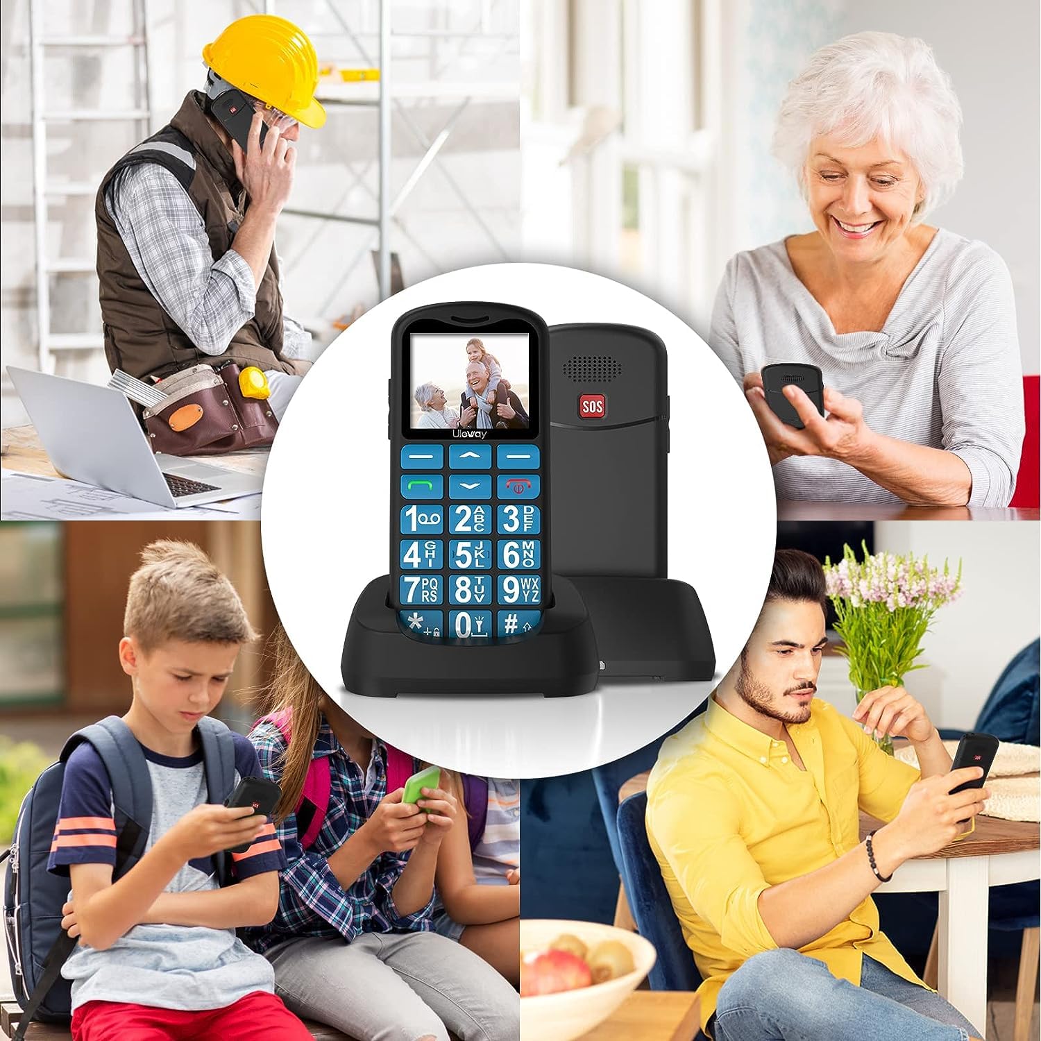 4G Telefono Movil para Mayores Libres Básico Móvil botón SOS 1000 ma batería Azul Base Cargadora,Botón SOS,USB-C Fácil de Usar Celular para Ancianos