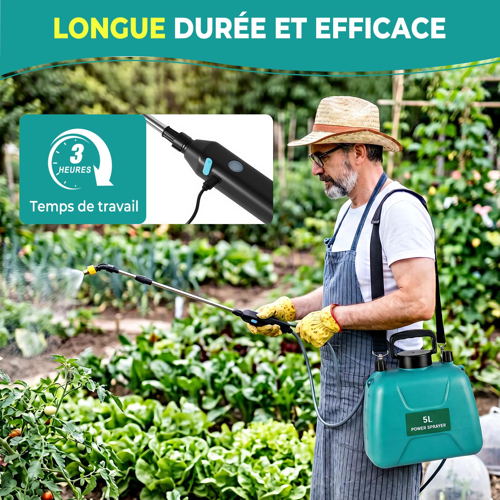 Pulvérisateur électrique 5L,Pulverisateur de Jardin Télescopique Rechargeable avec 2 Buses, Capuchon à Large Bouche,2400mAh Batterie Rechargeable par USB,Pulvérisateur de Plantes pour Jardin (B)