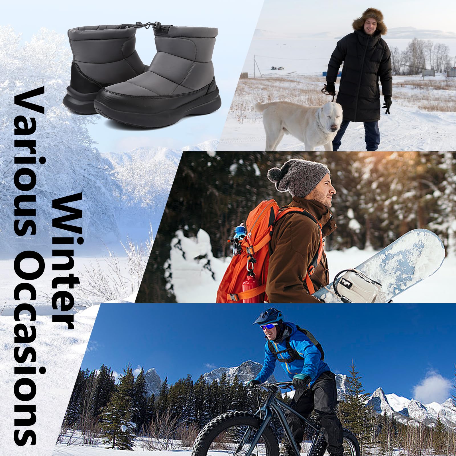 Hanani Stivali da Neve Uomo Invernali Stivaletti Foderato in Pelliccia Scarpe Comodo antiscivolo Caviglia Boots