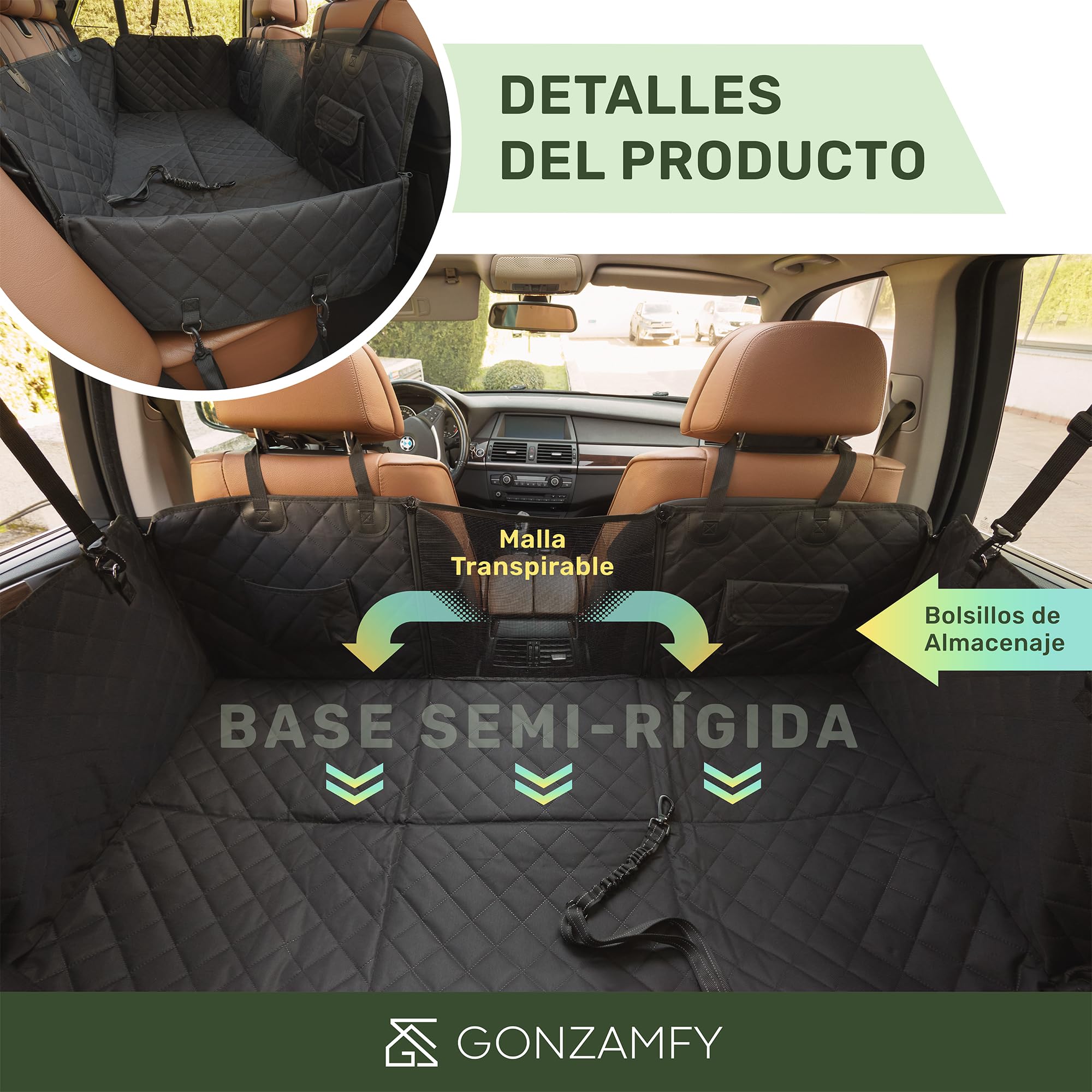Funda Coche Perro, Base Estable, Ultra Impermeable y Antideslizante, Durabilidad Extrema de Tela Probada, 150kg, Protector Coche Perros Asiento Trasero para SUV y Coches