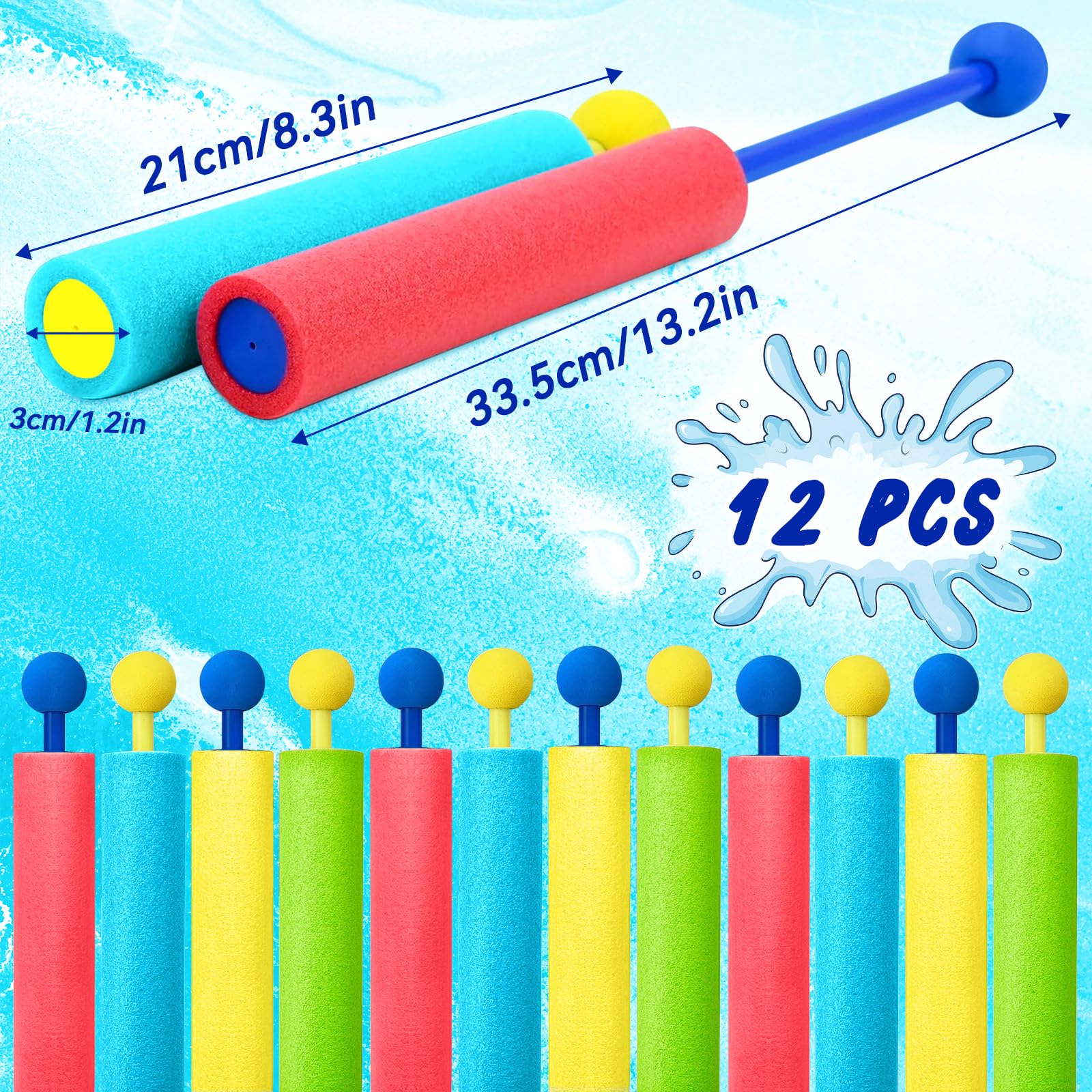 Pistola ad Acqua, 12pcs Pistole ad Acqua Schiuma, Giocattoli da Battaglia 8 m, Giocattolo Estivo per Piscina, Adatto per Spiaggia, Piscina, Giardino e Giochi All'aperto, per Bambini 3-12 anni