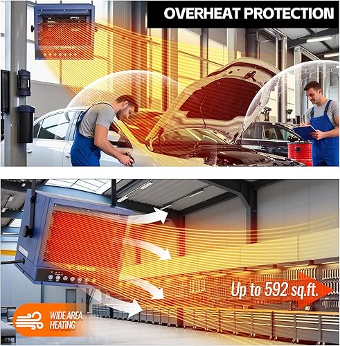 Miniatura 22 de Calentador eléctrico de garaje, calentador de techo de 5000 vatios con 3 niveles de calor, 240 voltios forzado por ventilador cableado, ideal