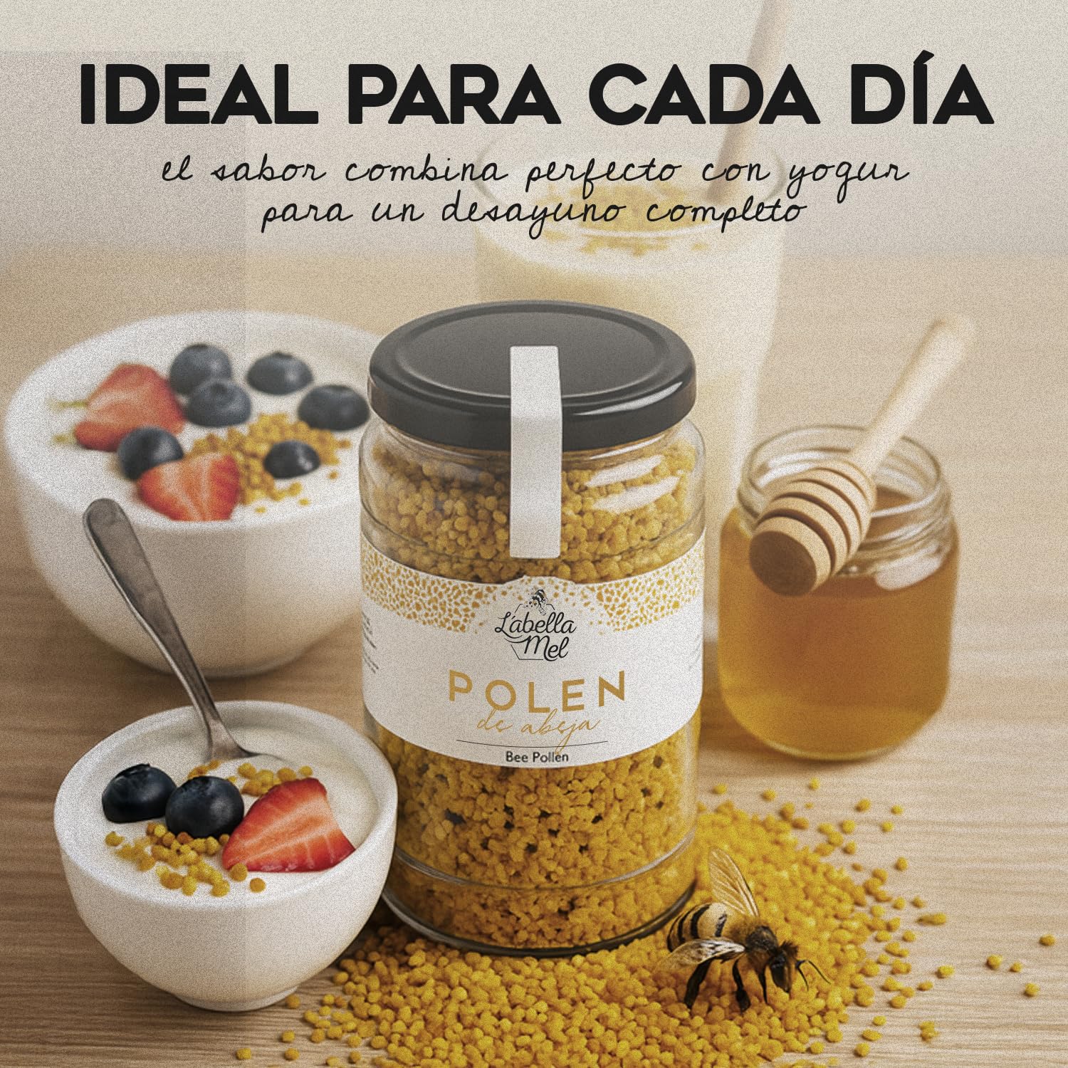 Polen de Abeja Natural de 1 kg, sin procesar, fuente de energía y vitalidad. Polen de abeja crudo con vitaminas y minerales esenciales, perfecto para desayunos, batidos o yogures saludables.