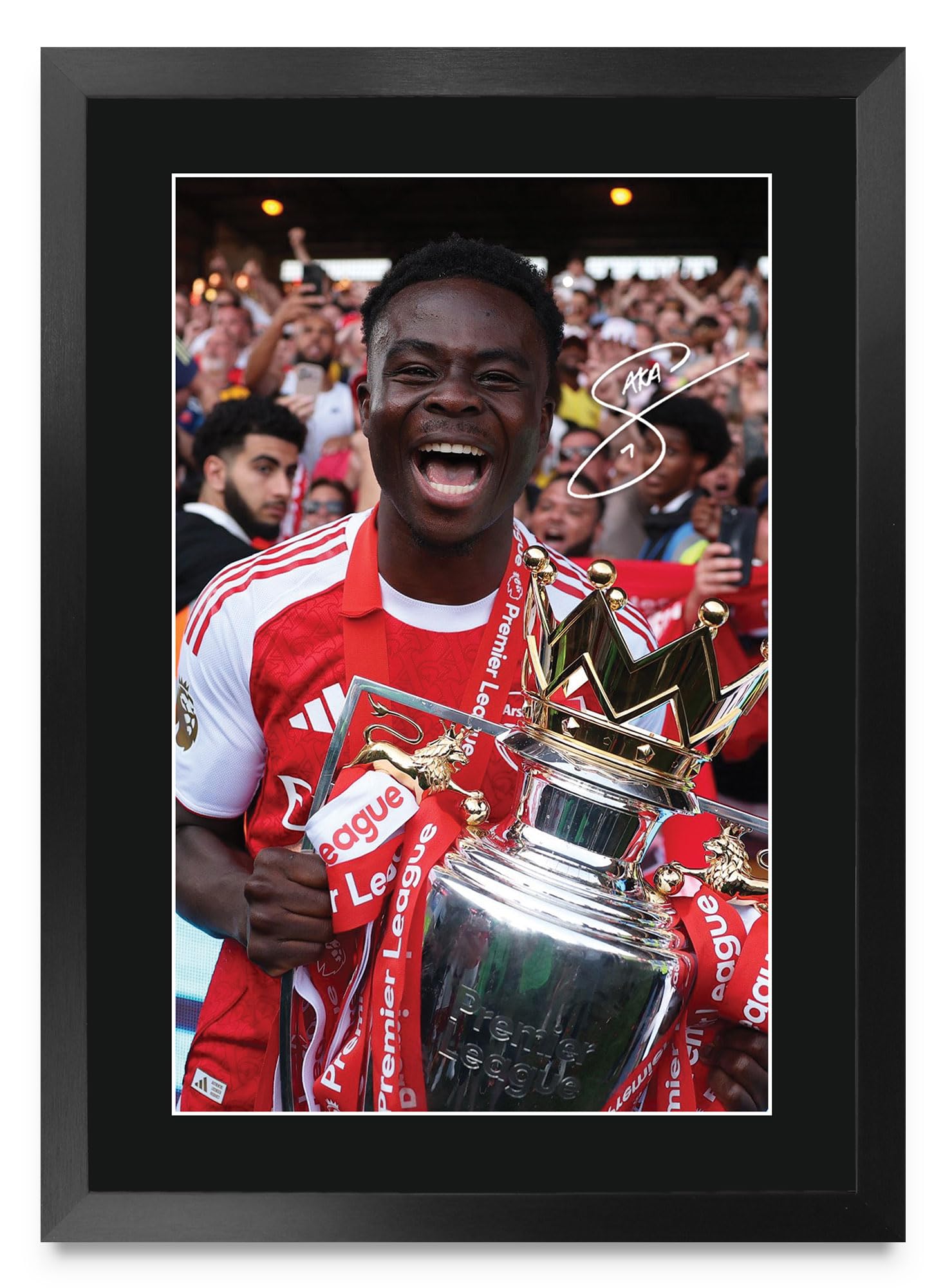 HWC Trading Bukayo Saka Arsenal Winners Gifts Printed Signed Autograph Picture for Football Fans and Supporters - A3 Framed (ID-009351)