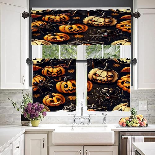 Miniatura 41 de Cenefas de cocina modernas con patrón de cobre marrón dorado para ventanas, cenefas opacas abstractas de marcas de arañazos y cortinas opacas