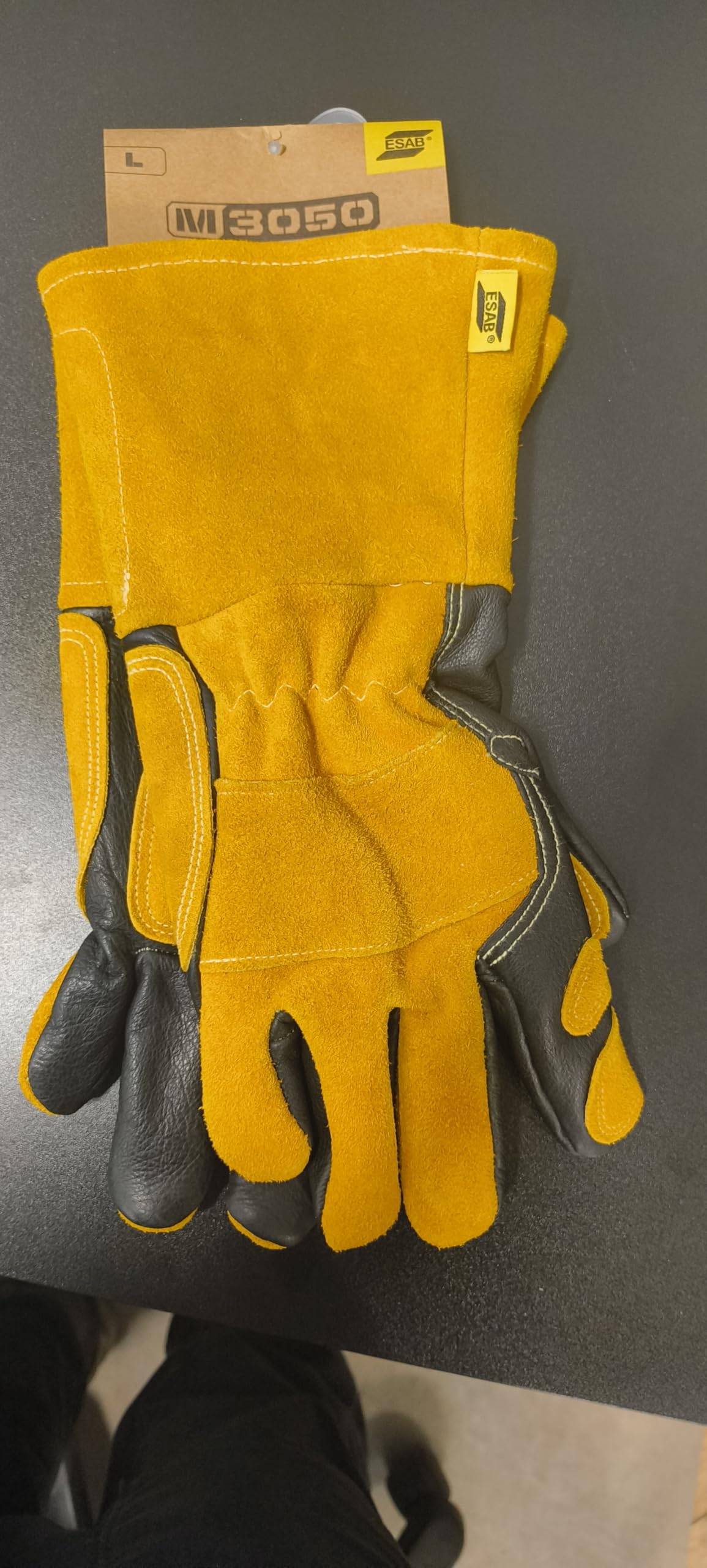 ESAB M3050 - Guanti in pelle resistenti al calore per MIG TIG MMA MMA - resistenti con cuciture in kevlar, taglie M/L/XL/XXL (L(9))
