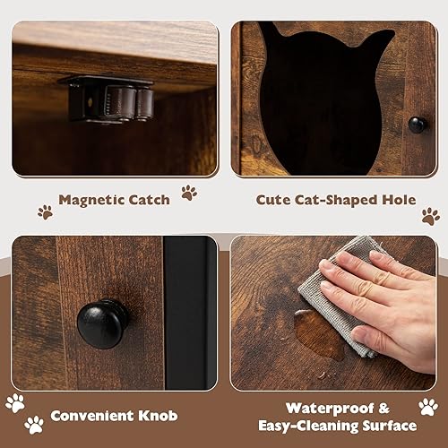 Miniatura 8 de PETSITE Caja de arena, gabinete de baño para gatos con marco de metal, mesa auxiliar cerrada para gatos, mesita de noche, caja de arena oculta,