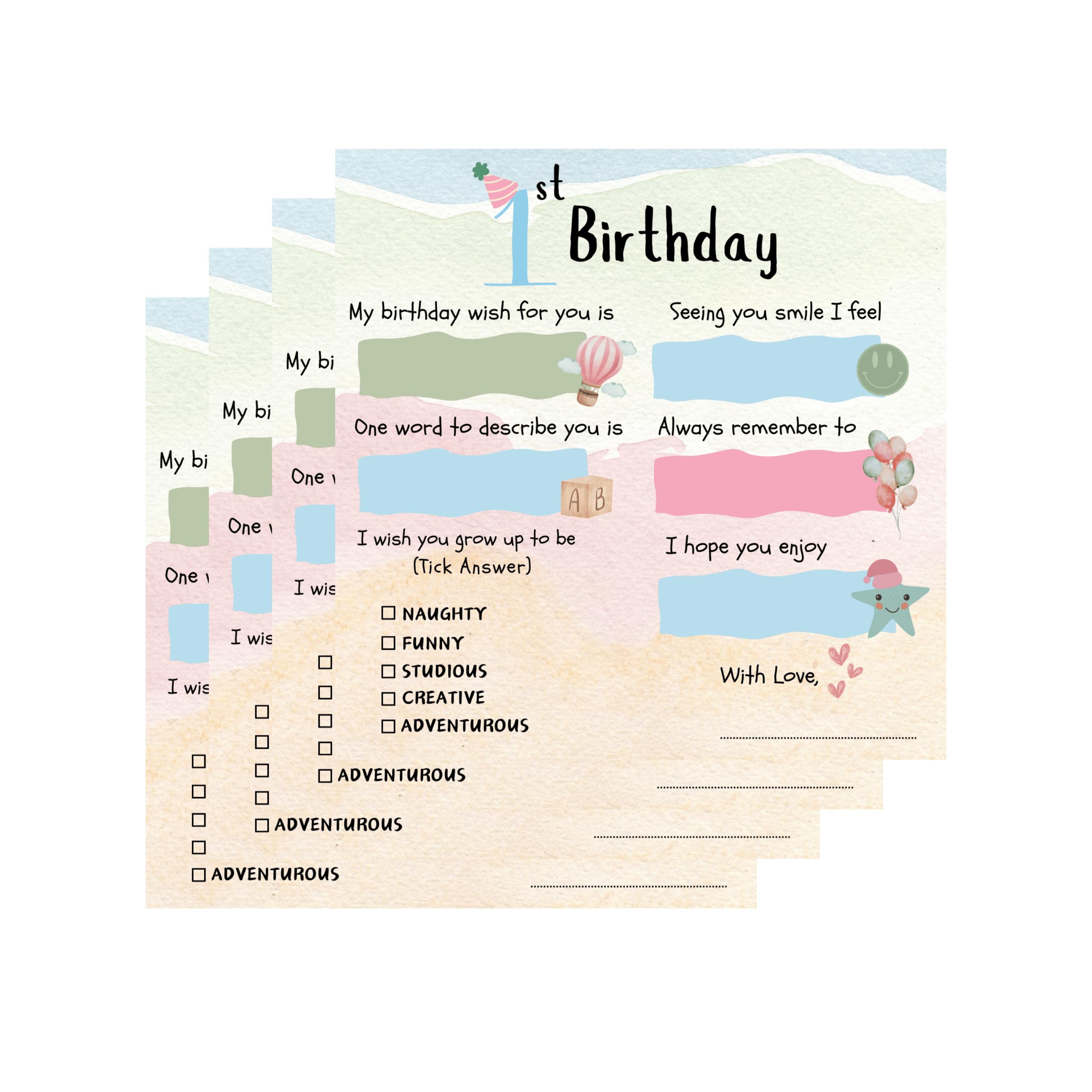 Pack of 20, Innovative Game or Activity to make your First Birthday Celebration fun, wishes Cards Decoration Items to play with friends and family on first birthday, 4x4 Inches,-image-12