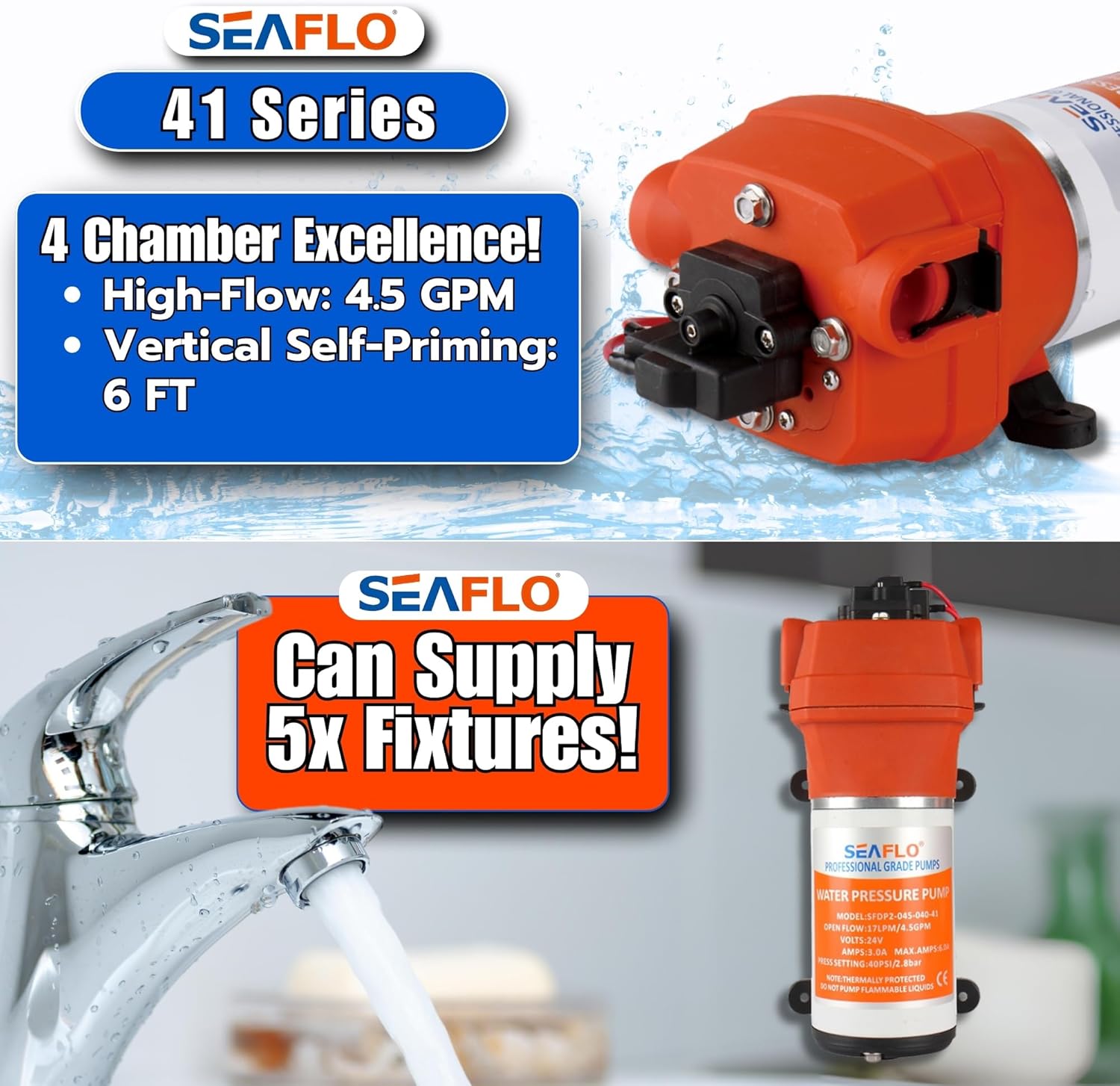 New 12V Water Pressure Diaphragm Pump 4.5GPM 17 L/MIN 40 PSI Caravan/RV/Boat/Marine