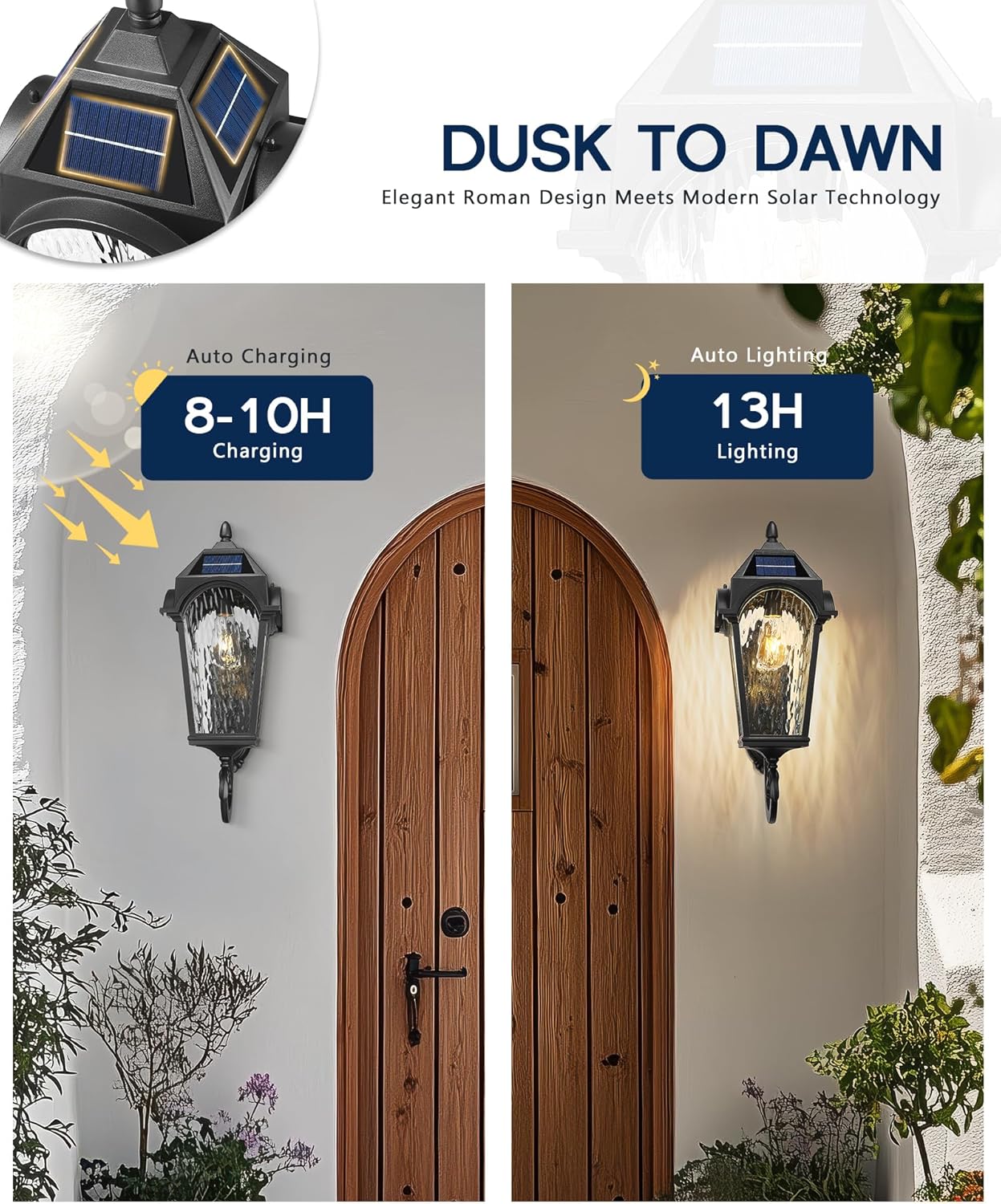 FEMILA Solar Powered Wall Light, 24" Modern Aluminum Glass Outdoor Wall Lights Fixtures for House Porch Patio, Dusk to Dawn, 4FYX91BM-SL BK