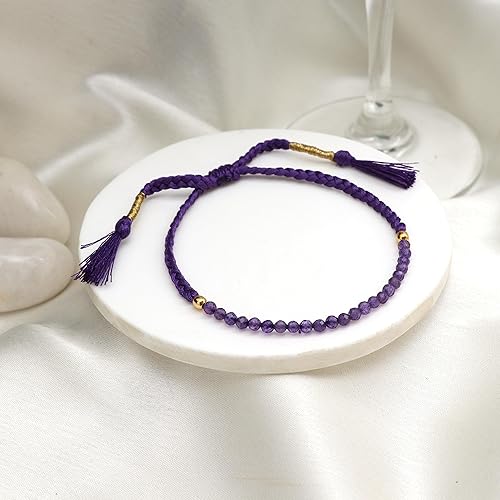 Miniatura 5 de Gempires Mother's Day Gift Natural Purple Amethyst Braided Bracelet, February Birthstone Bracelet, Gemstone Bracelets Gift For Women (Amethyst)