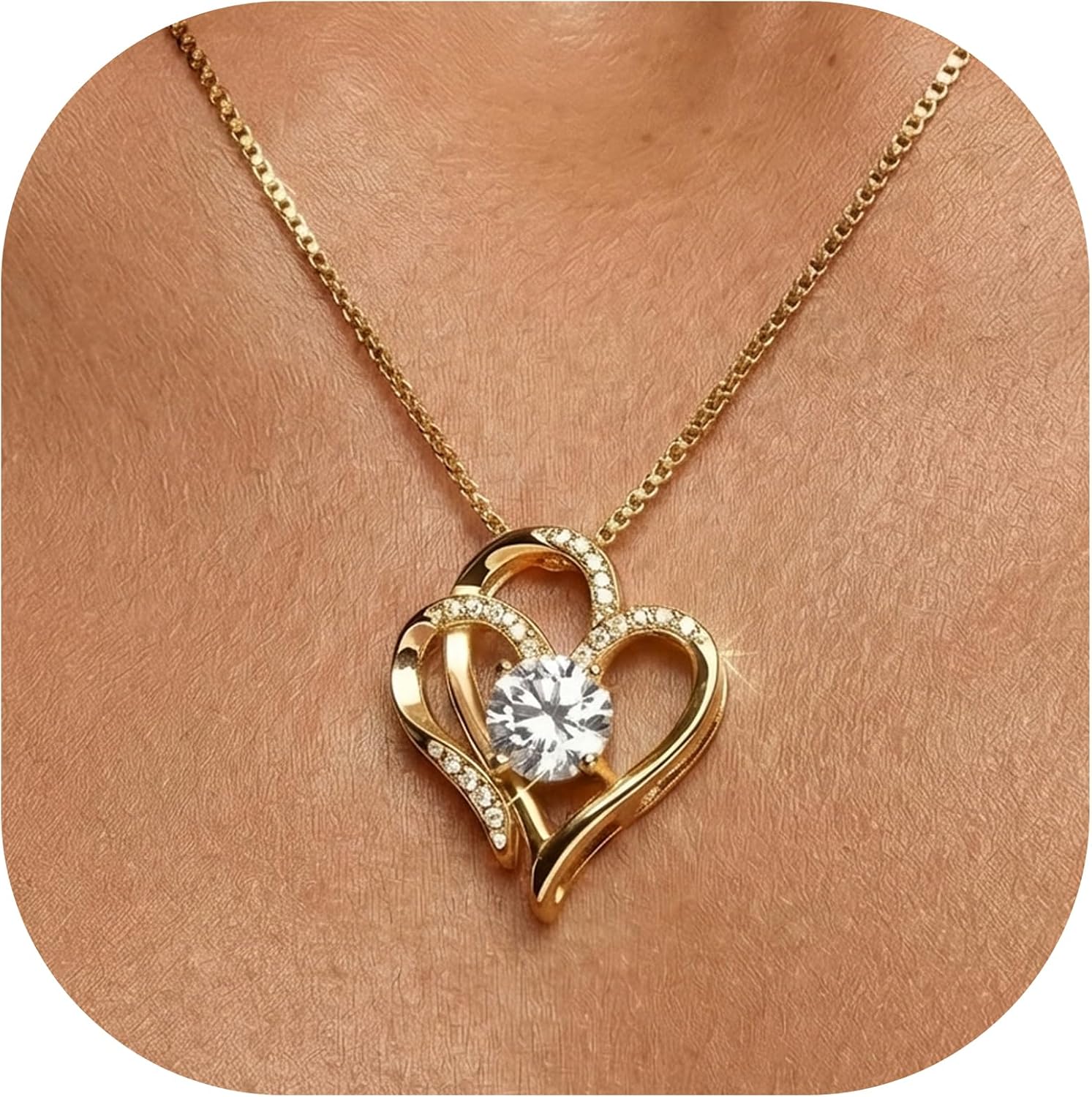 Heart Necklace for Women 14K Gold Plated Adjustable Length Chain Pendant Elegant Initial Jewelry Gift for Mom Daughter Friend Perfect for Birthday Anniversary Christmas Valentine's Day