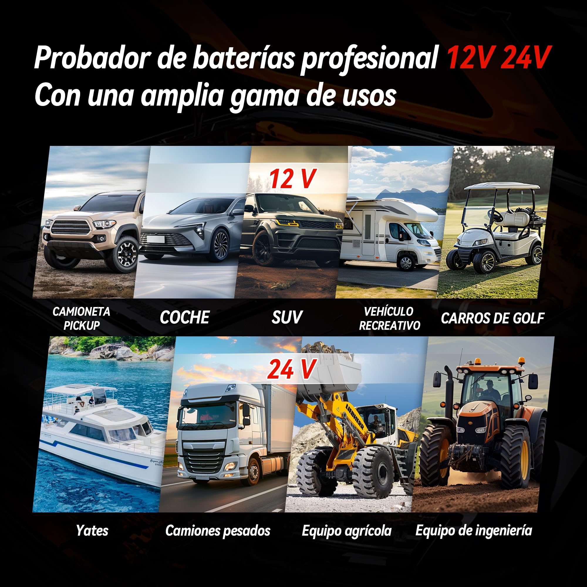 KONNWEI Comprobador de batería de coche con impresora 12 V 24 V, prueba de arranque y carga, 100-2000 CCA, analizador de batería para coche, camión, motocicleta (papel incluido)
