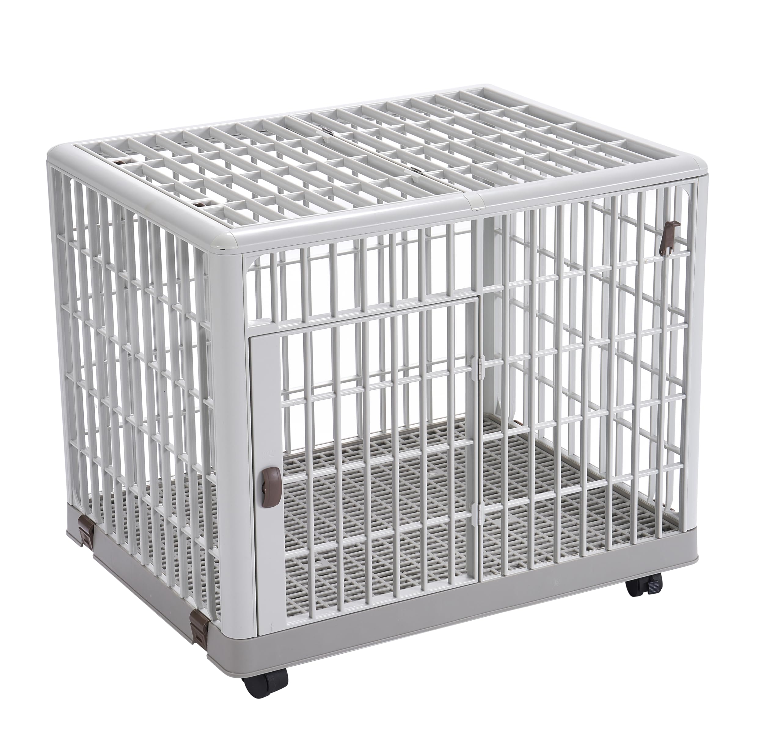 Lanco - Jaula para Mascotas Perro y Gato Premium. De plastico: Resistente y Lavable sin corrosión. con Puerta, Tapa Superior y 4 Ruedas para Mover facilmente. Medidas: 65 x 50 x 56 cm. Color Blanco