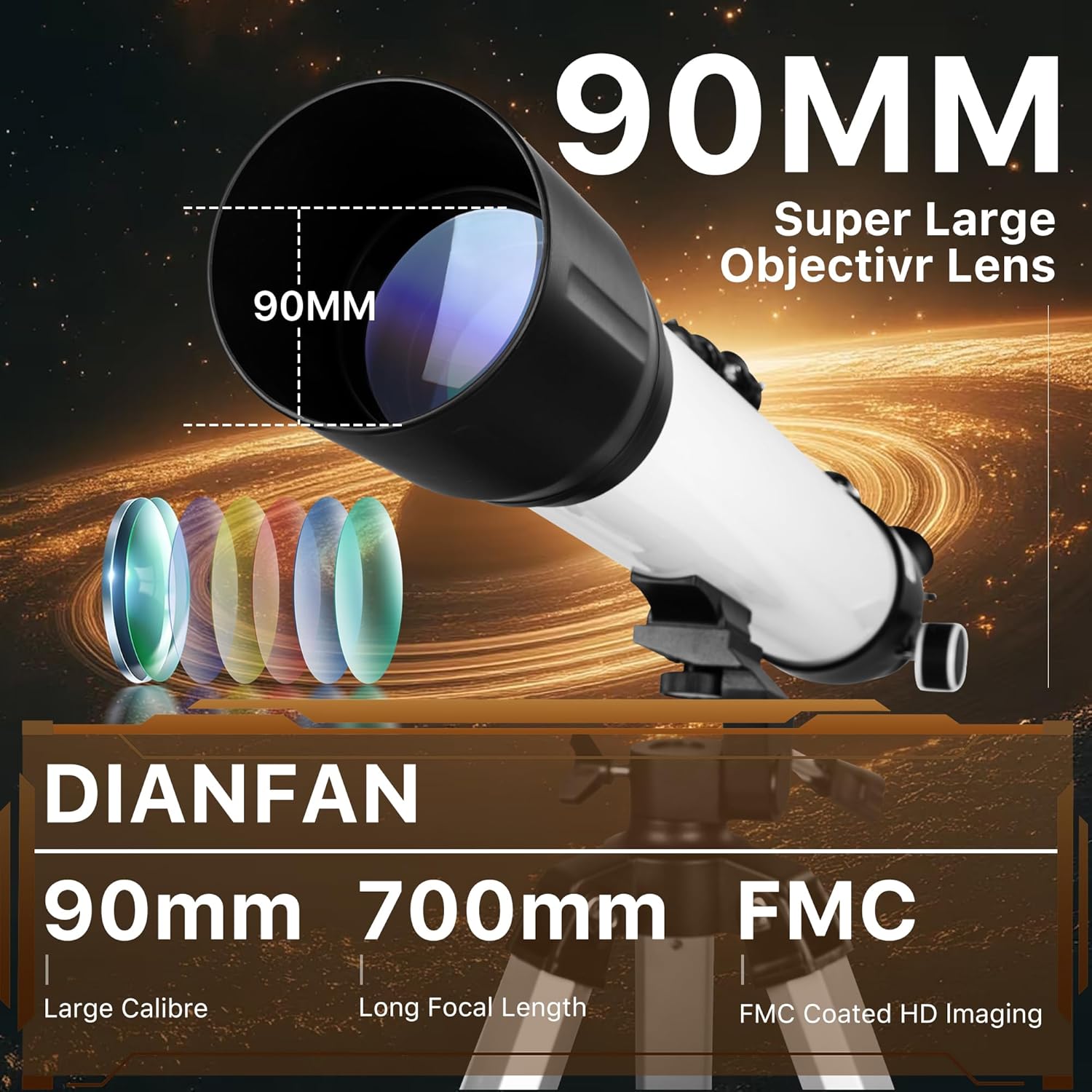 FREE SOLDIER Telescope for Adults High Powered 90mm Aperture 700mm Refractor Telescope for Astronomy Enthusiasts (28X-234X) with Classic Stable Tripod Base & Smartphone Adapter (White)