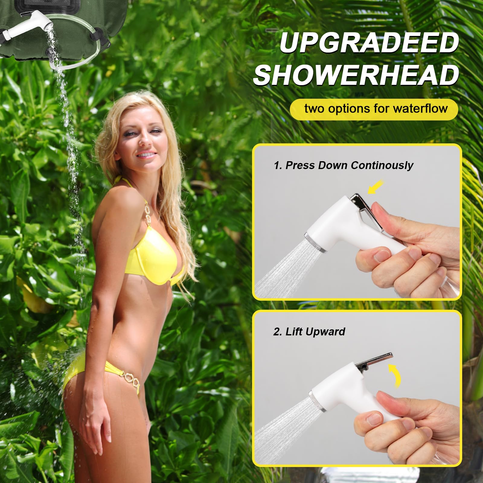 Portable Camping Bathroom Shower Tent Kit, Outdoor Pop Up Privacy Changing Tent with 5 Gallon Shower Bag-(Nozzle Upgraded) (Green)