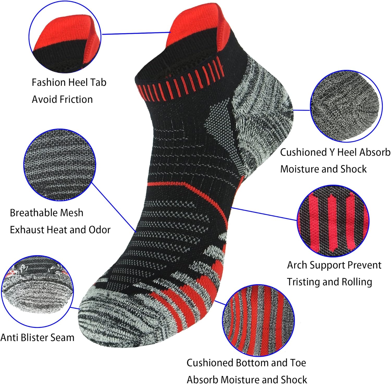 Men's and Women's Anti Blister Odor Control Cushioned Ankle Low Cut/Quarter Crew Athletic Running and Cycling Socks - Image 3