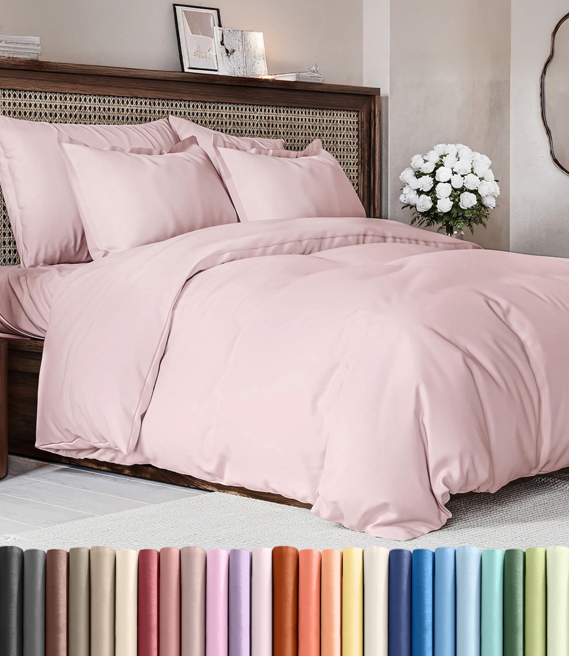 Photo 1 of Duvet Cover Queen Size Set - Extra Soft Queen Duvet Cover 90" x 90" with 2 Pillow Shams for Women, Men, Kids & Teens - Hotel Luxury w/ Zipper Closures & Ties - Comfy, Cozy & Breathable (Lavender Pink)
