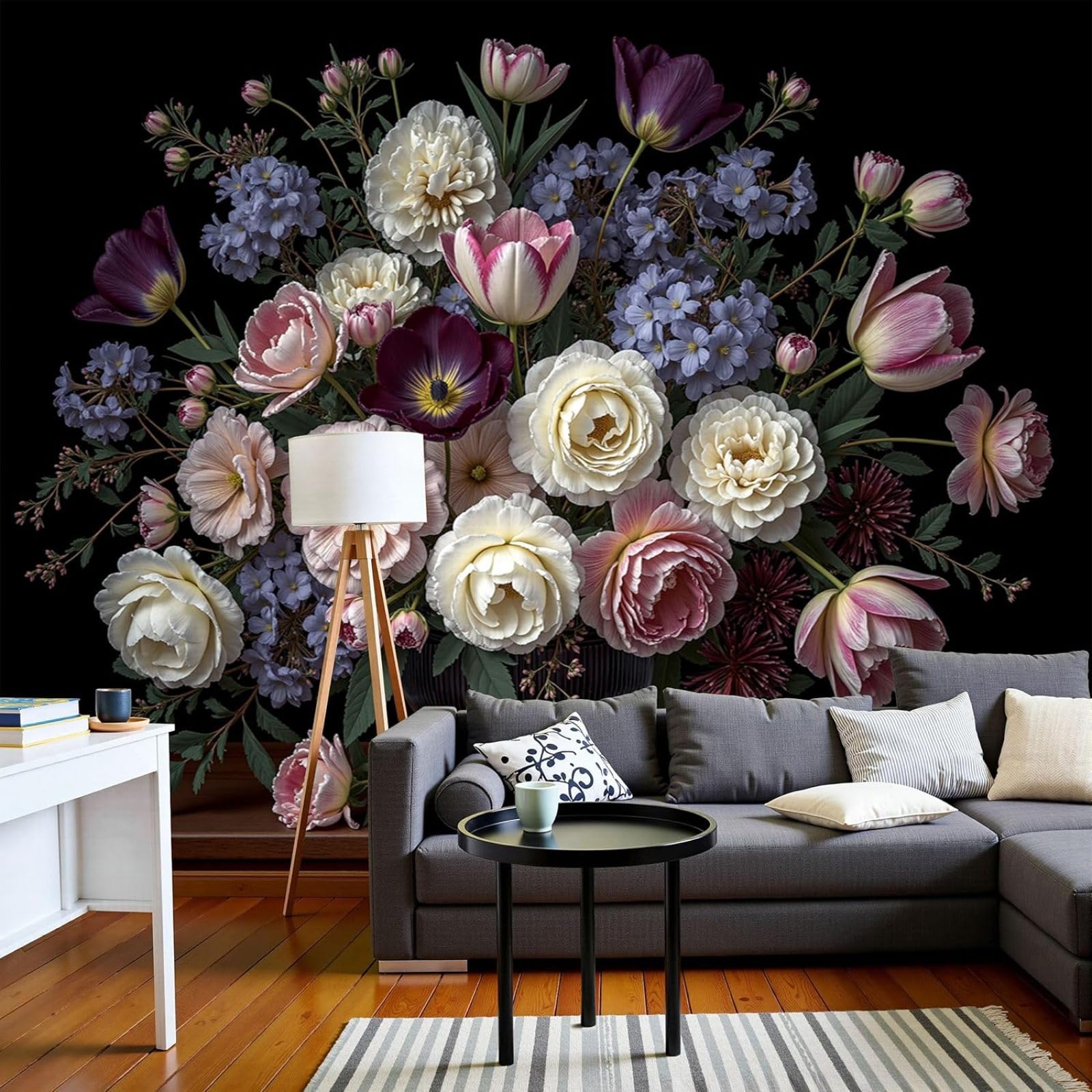 hgjdjhnf Wallpaper Classic Still Life, Floral Arrangement, Non-Woven for Bedroom Living Room, Black, Wall Covering, 430cm x 300cm Stickers - Frameless Painting - Poster