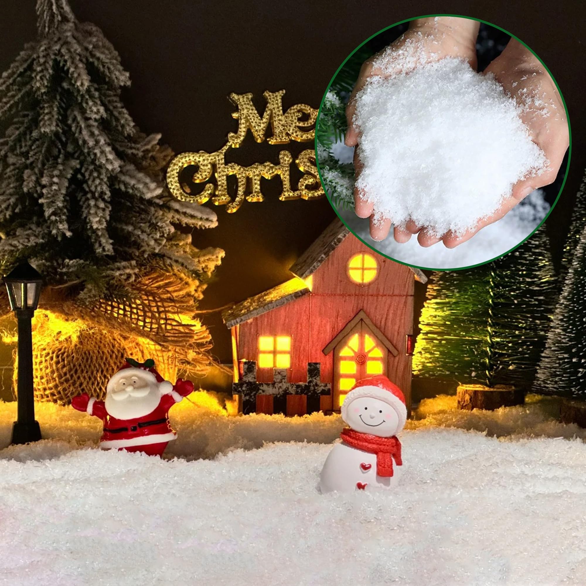 winemana Juego de 3 piezas de decoración de nieve falsa de Navidad, rollo de manta de nieve, copos de nieve artificiales, nieve esponjosa para casas de pueblo de Navidad, decoración de mesa de cocina